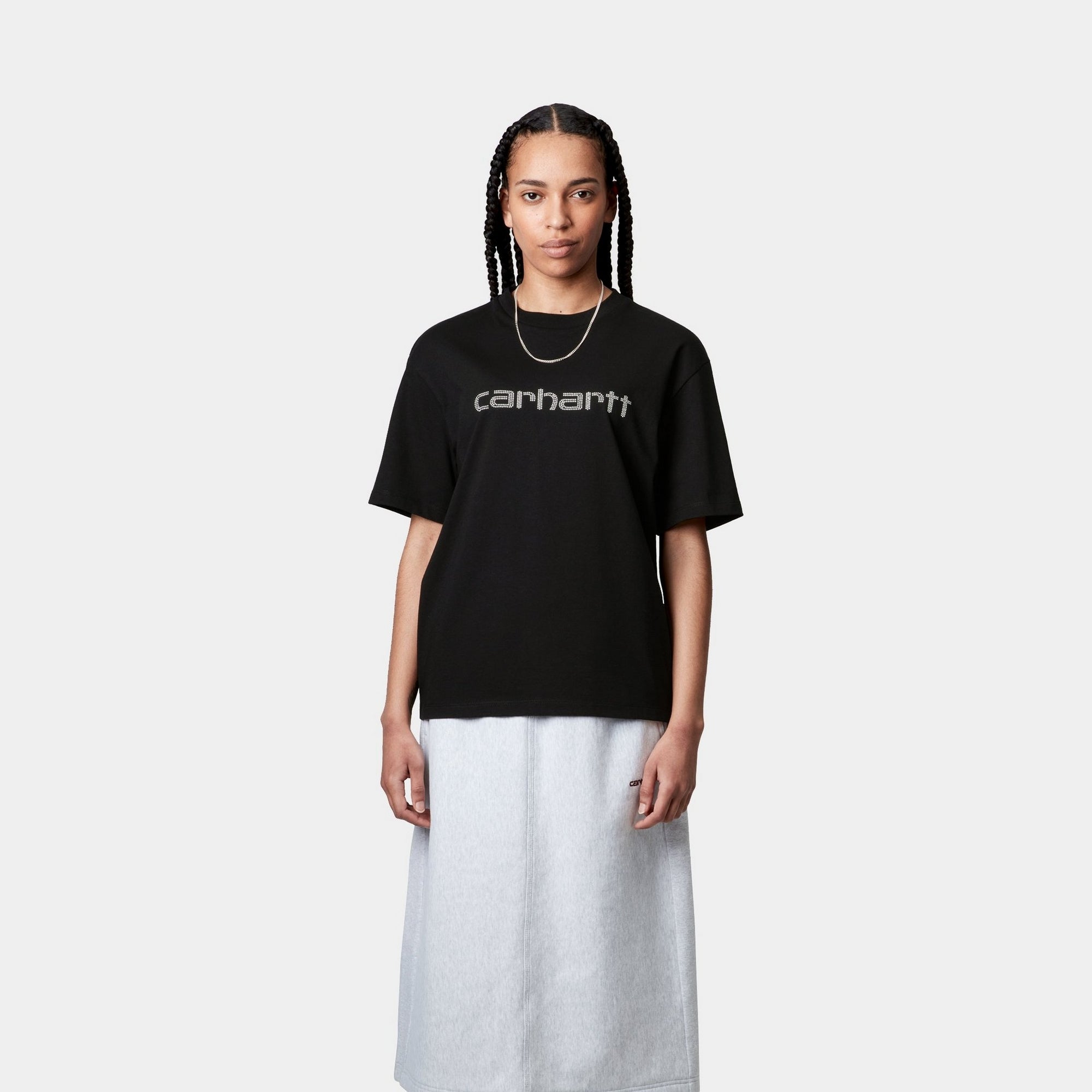 Women's Rivet Script Graphic T-Shirt - Black & Silver - Casual Streetwear for Everyday Wear & Outfits