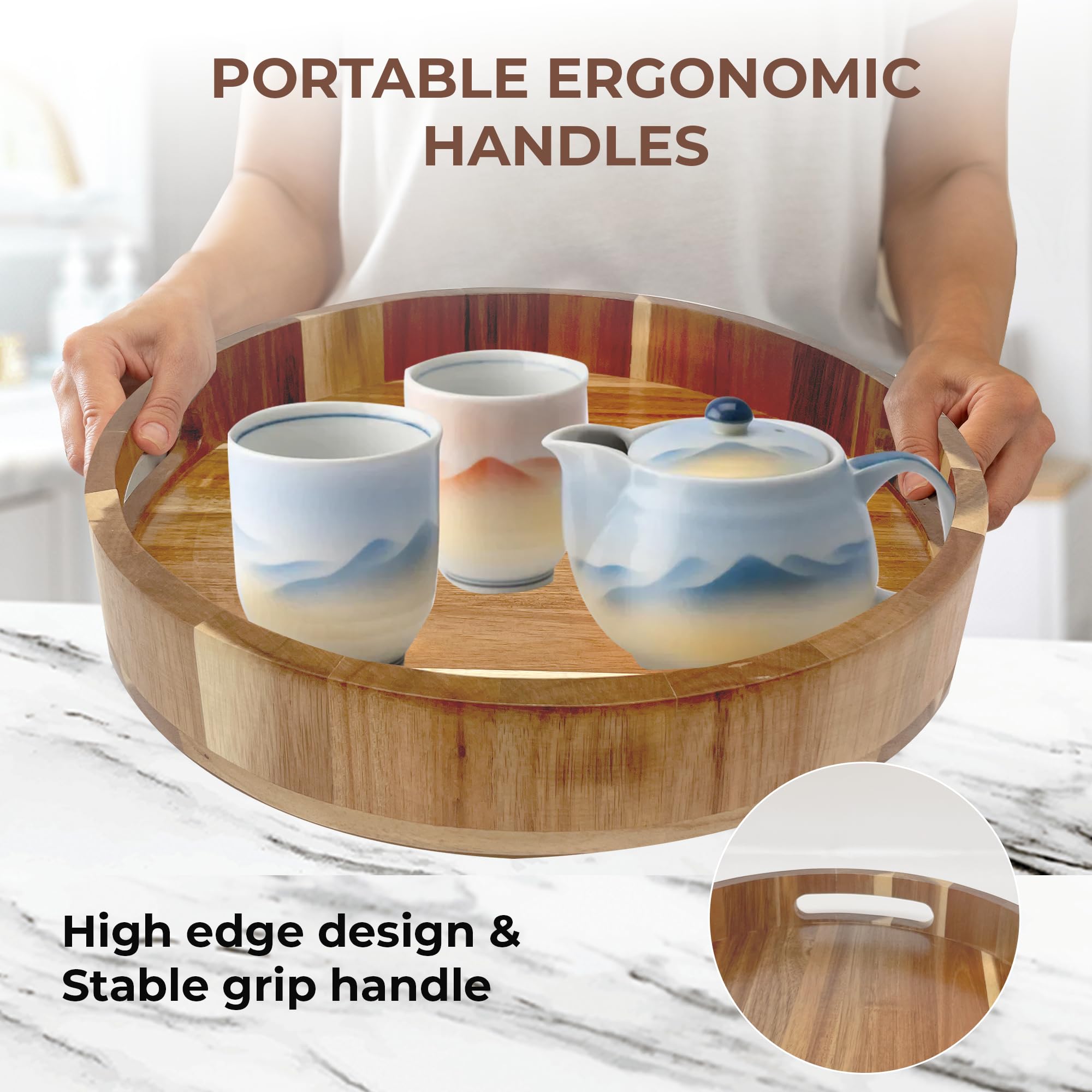 12 Inch Wooden Lazy Susan Turntable Organizer - 100% Acacia Wood Spinning Tray for Kitchen, Dining Table, Countertop & Pantry - Perfect for Spice Storage, Serving Dishes & Cabinet Organization