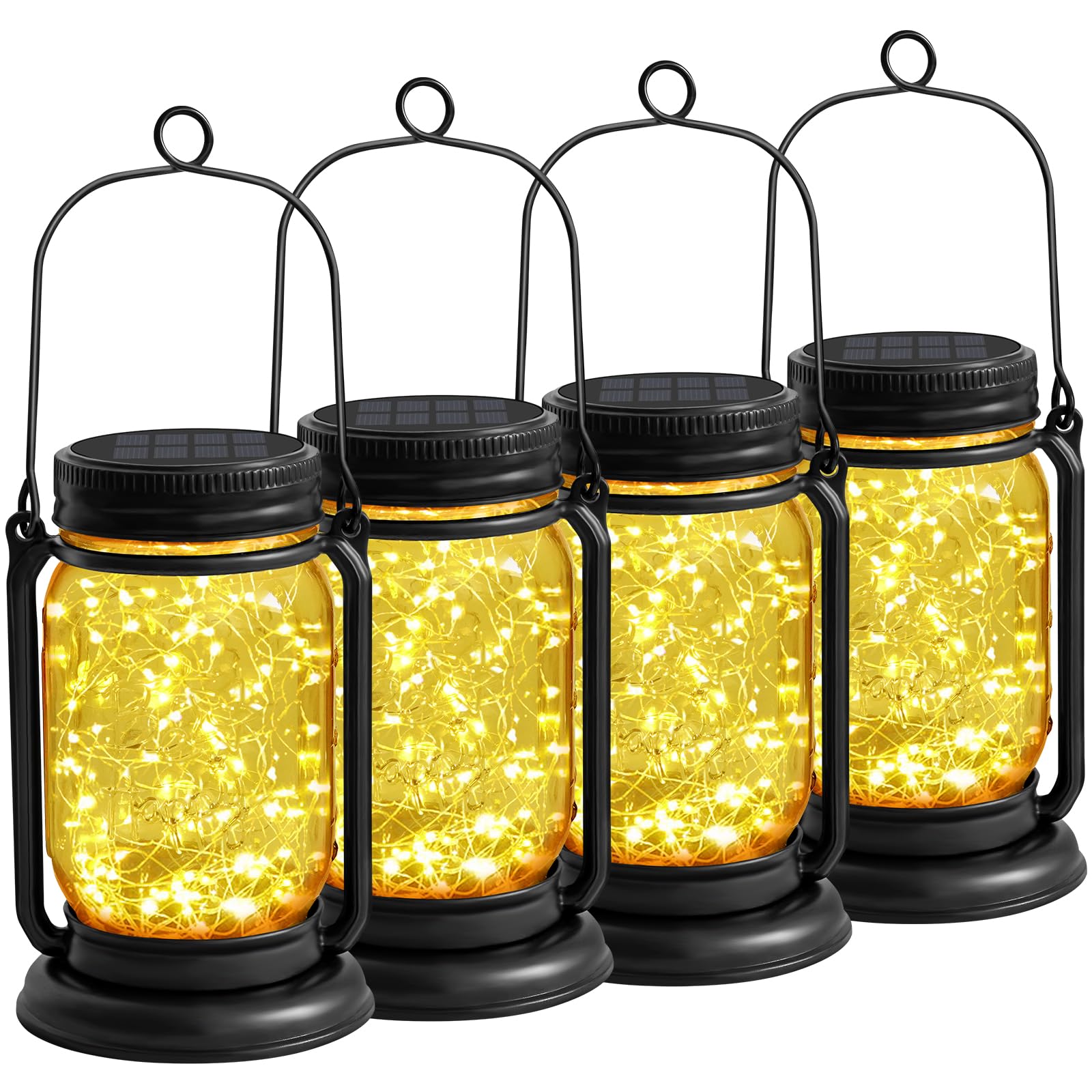 4 Pack Solar Mason Jar Lights - Waterproof Outdoor Hanging Lanterns with Stakes for Garden, Patio, Party & Holiday Decor | Perfect Gift for Mom, Women & Grandma | Solar-Powered Fairy Lights with Glass Jar & Starry Effect