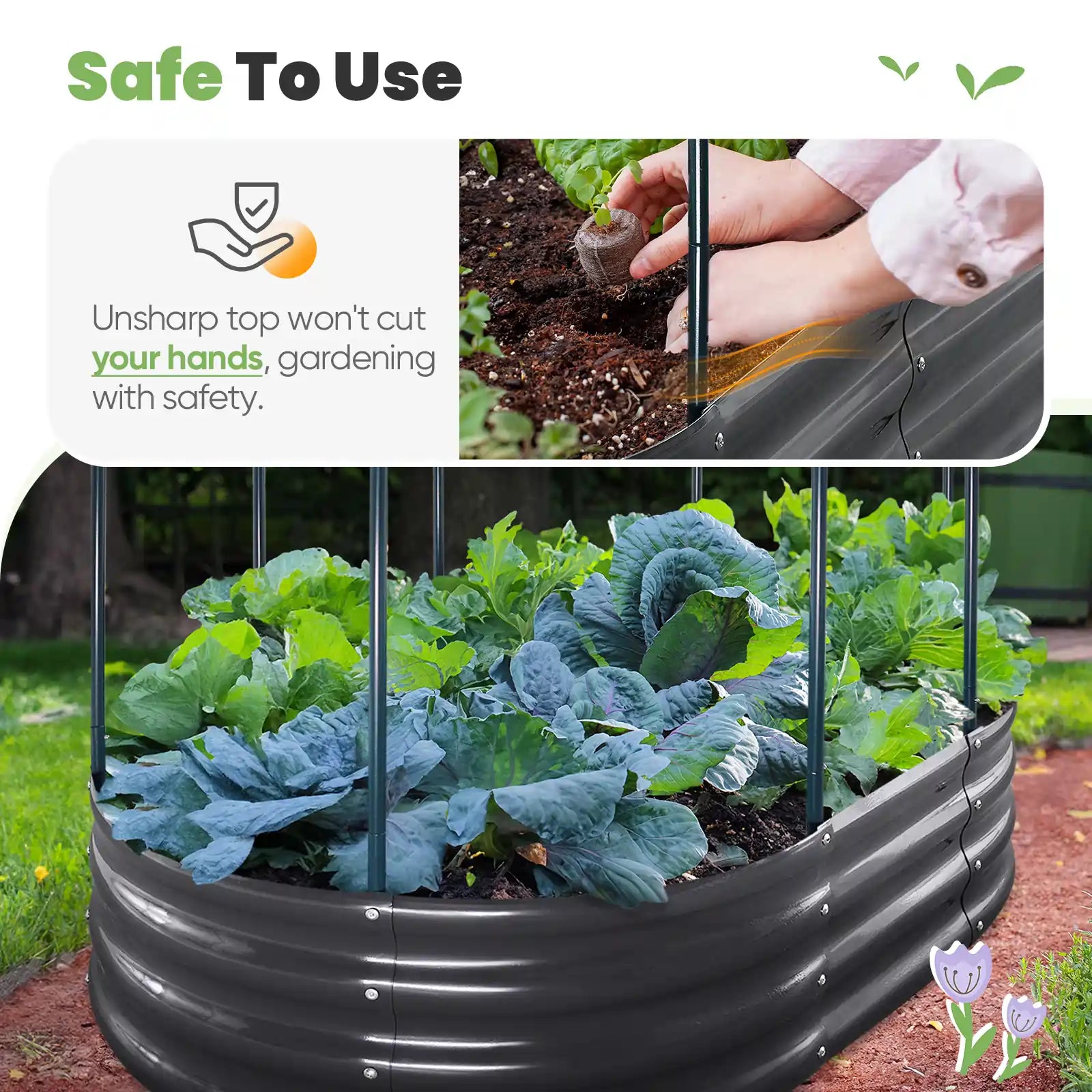 4' x 3' x 1' Galvanized Steel Oval Raised Garden Bed with Cover - Perfect for Vegetables, Flowers & Herbs in Backyard, Patio or Balcony Gardening
