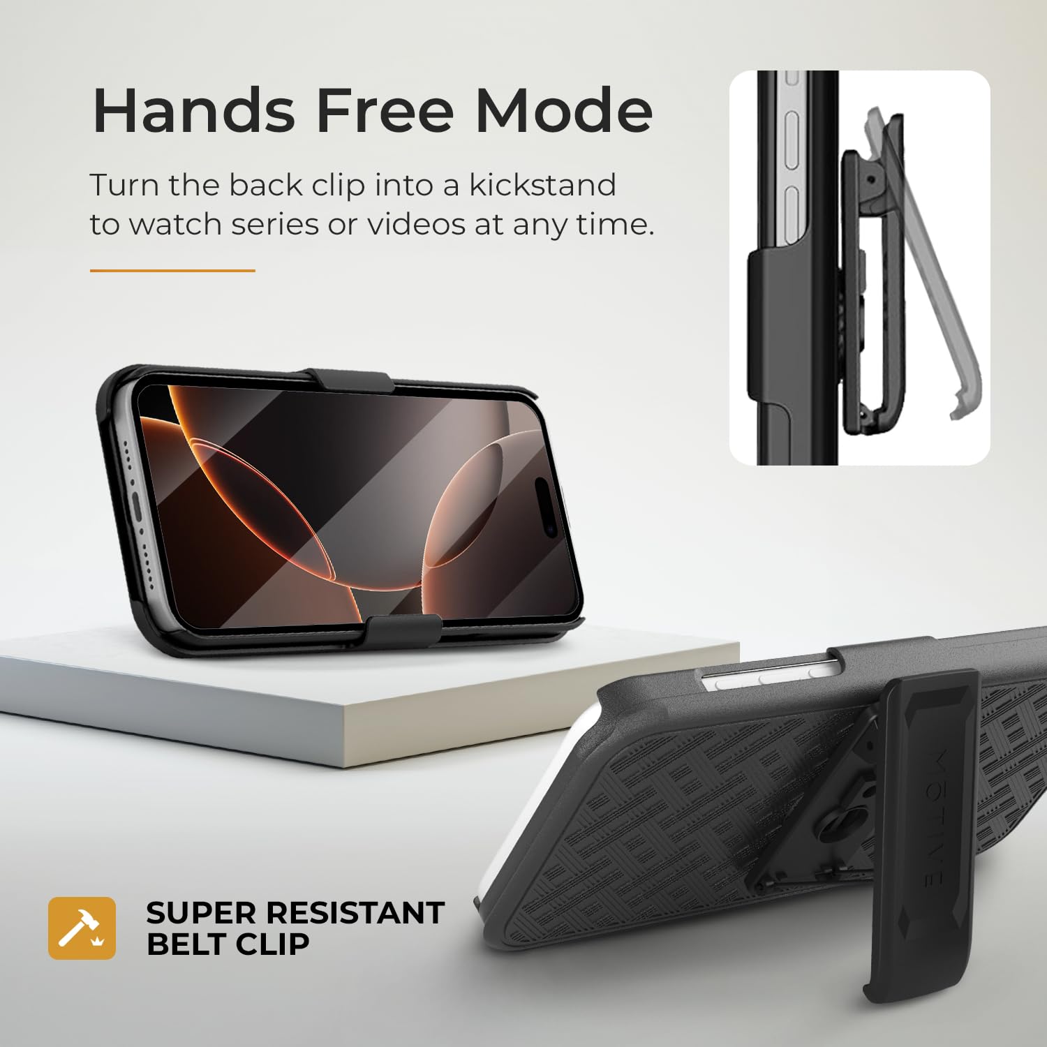 MOTIVE iPhone 16 Pro Max Holster Case with Belt Clip - Slim Rugged Shockproof Protective Cover & Kickstand (6.9 Inch) | Ranger Series - Perfect for Outdoor Activities, Construction Work and Daily Use