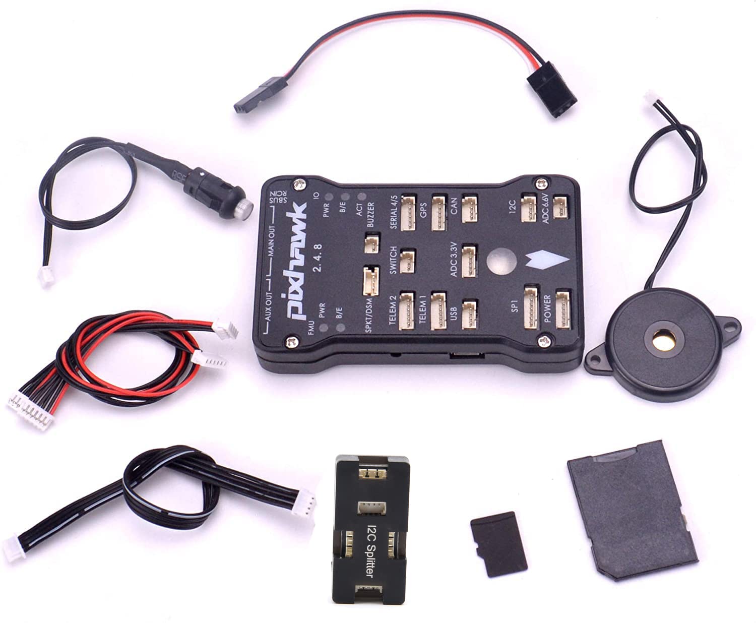 Readytosky Pixhawk PX4 Flight Controller 2.4.8 - 32 Bit Drone Flight Control Board with Safety Switch, Buzzer, I2C Splitter Module & 4GB SD Card - Perfect for DIY Drone Building, UAV Development and RC Aircraft Projects