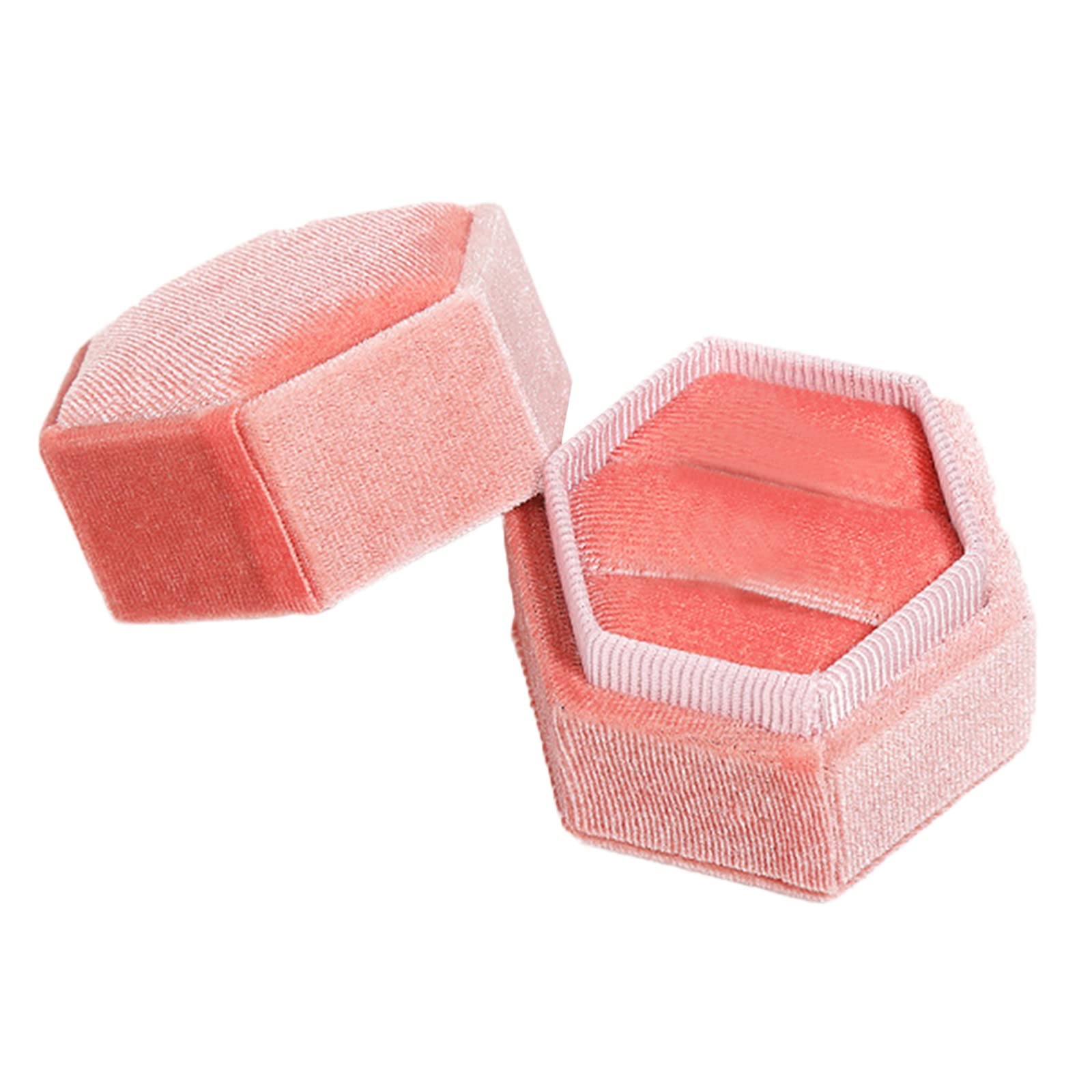 Vintage Velvet Hexagon Double Ring Box - Premium Antique Jewelry Holder for Proposal, Engagement, Wedding & Photoshoots - Elegant Dresser Decor (Pink, One Size) - Perfect for Bridal Showcase, Gift Giving & Jewelry Storage