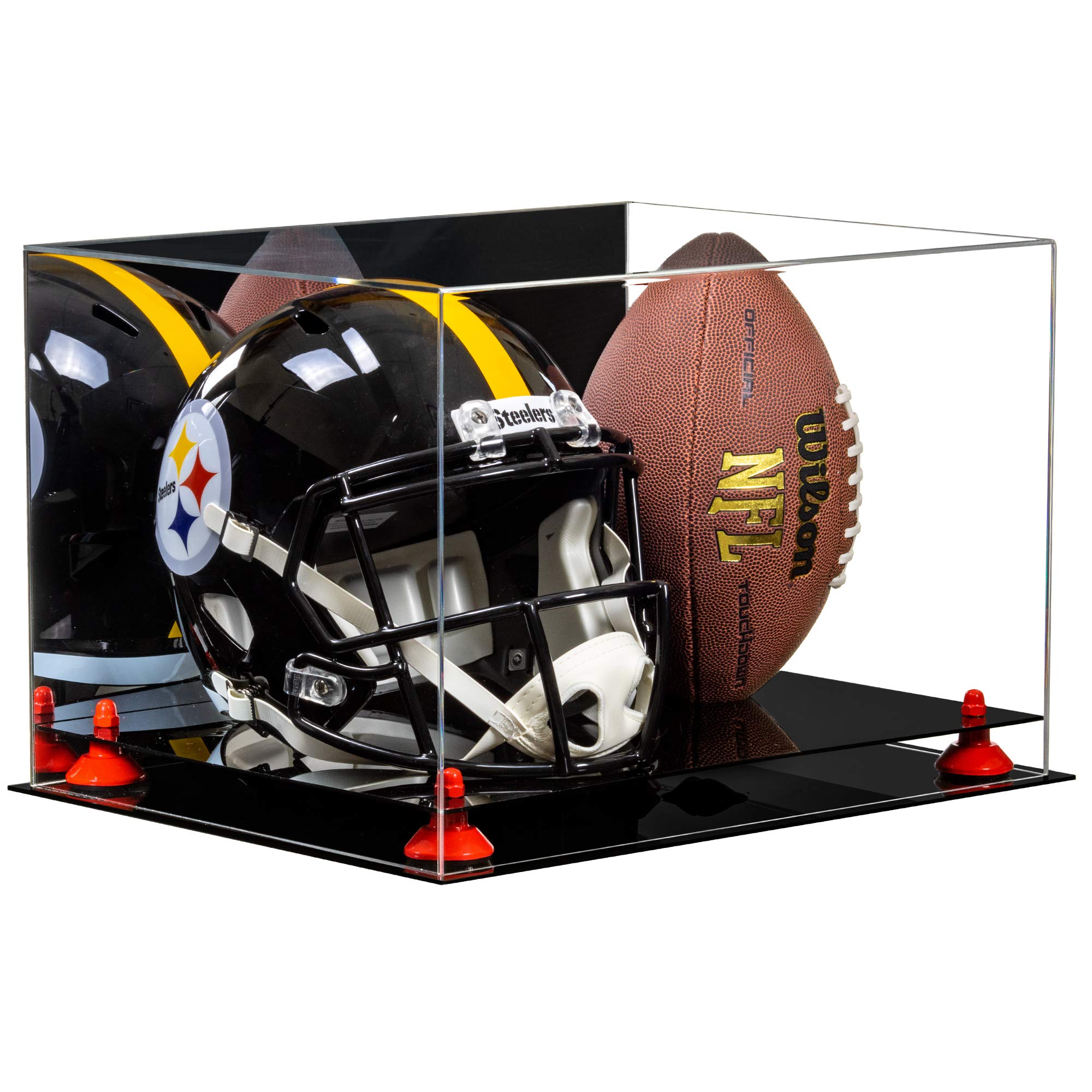 Premium Acrylic Full-Size Football and Helmet Display Case - Shatterproof Protection for Collectibles, Memorabilia, and Sports Decor - Perfect for Man Cave, Game Room, or Office Display