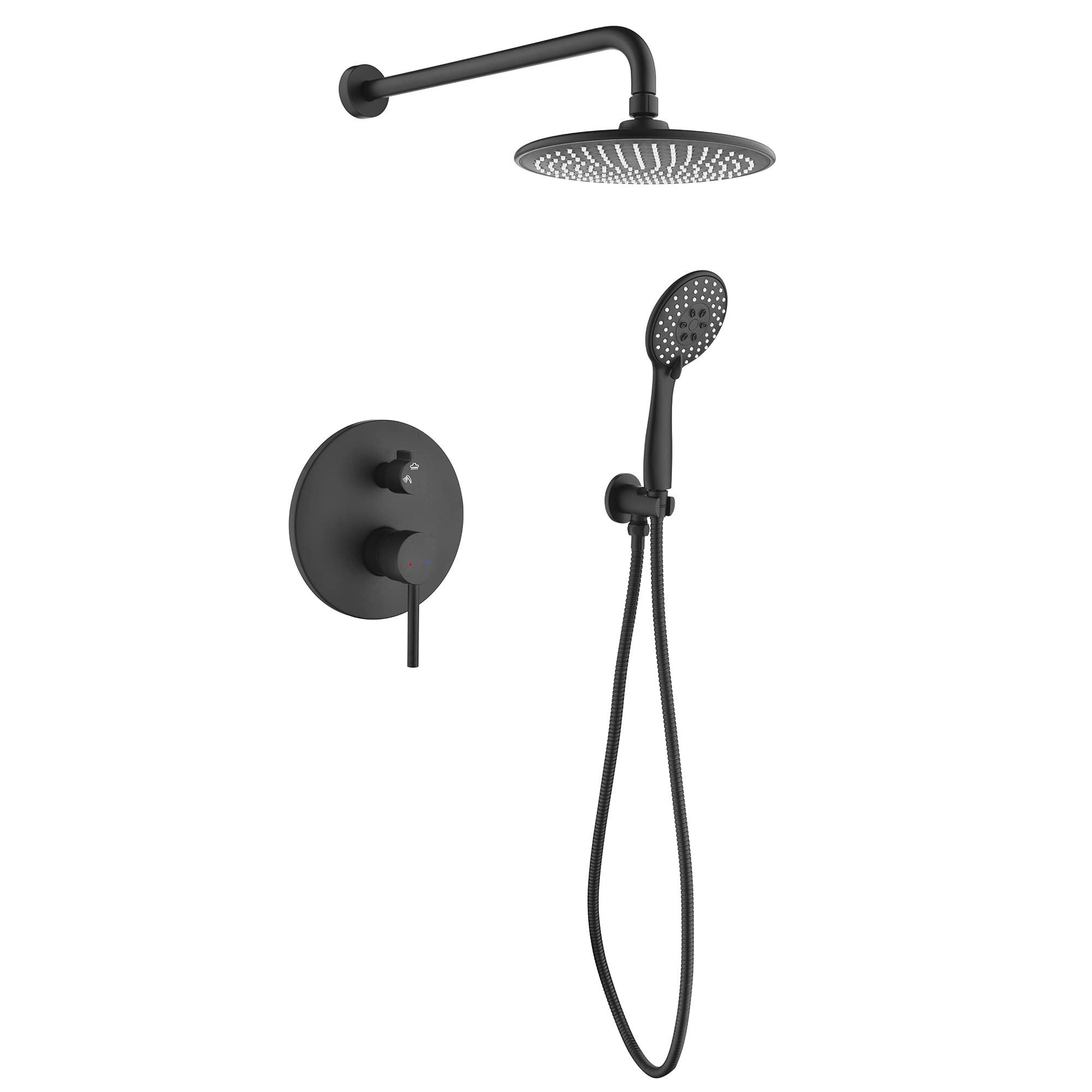 10 Inch Matte Black Rainfall Shower System with Handheld Spray - High Pressure Shower Head Set with Rough-in Valve & Trim - Complete Bathroom Shower Faucets for Luxurious Spa Experience