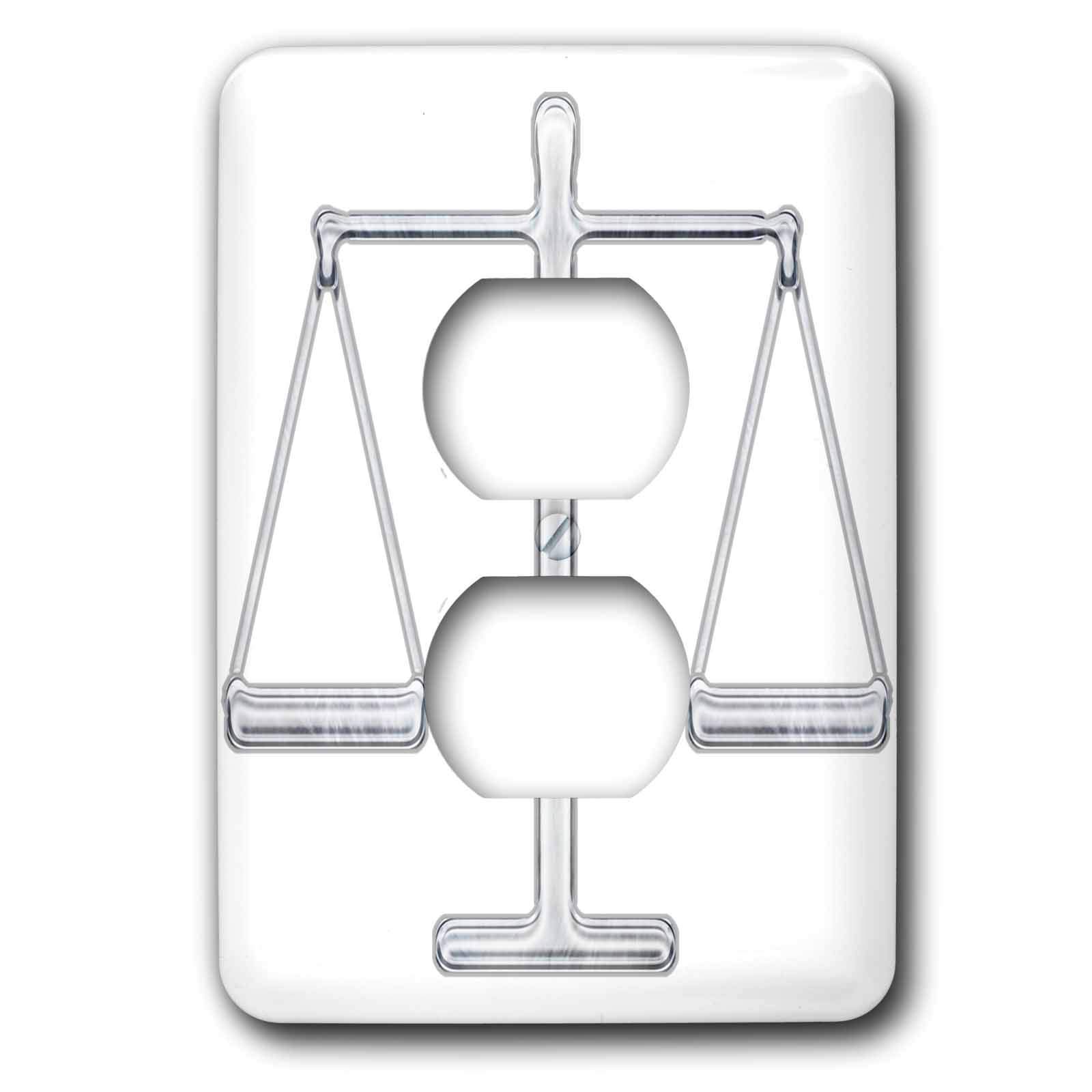 3dRose Scale of Justice Chrome 2 Plug Outlet Cover - Decorative Electrical Outlet Cover for Home Office Courtroom Decor