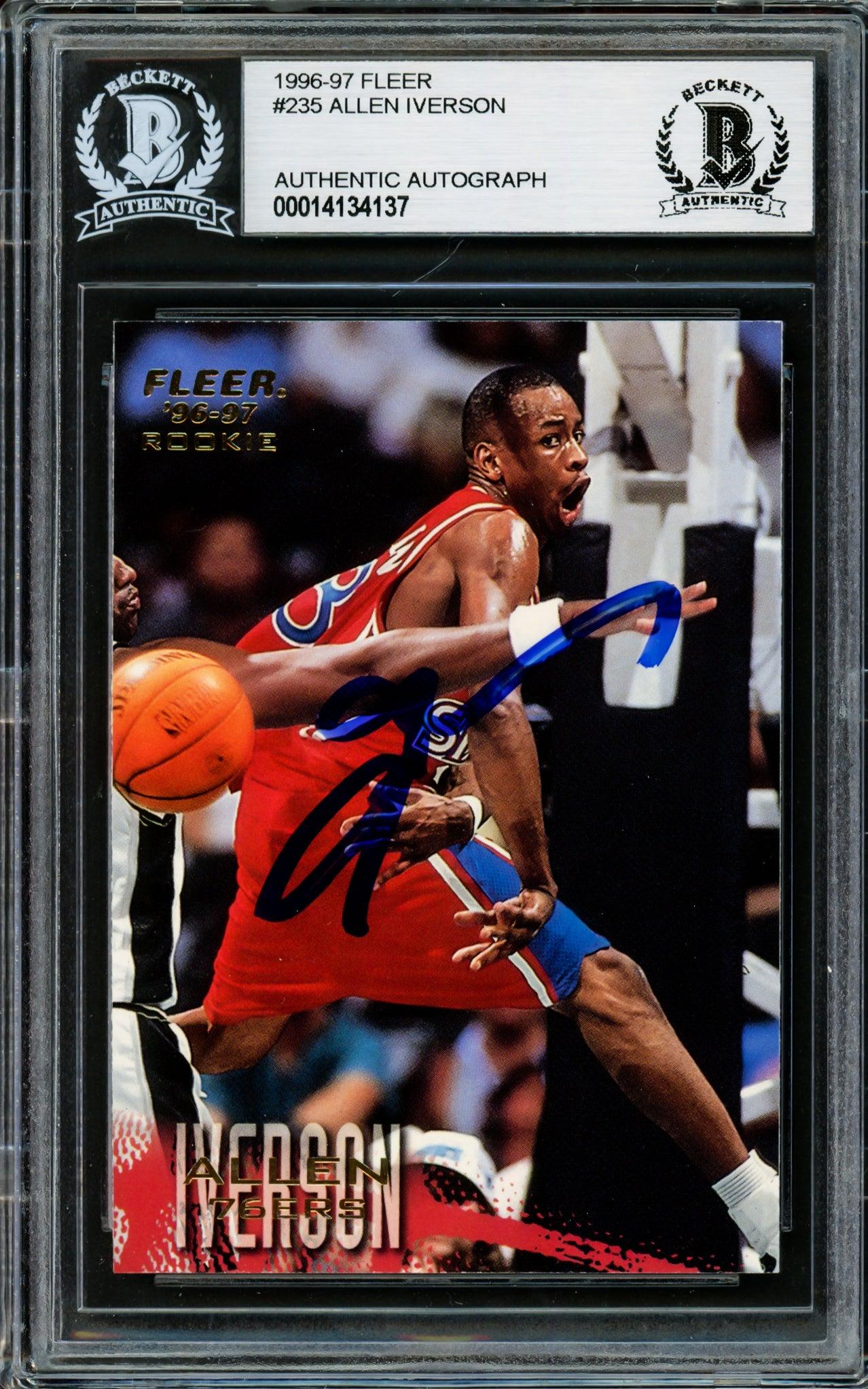 Allen Iverson Autographed 1996-97 Fleer Rookie Card #235 Philadelphia 76ers - Beckett BAS Certified #203752 - Perfect for NBA Memorabilia Collectors & Sports Fans Display