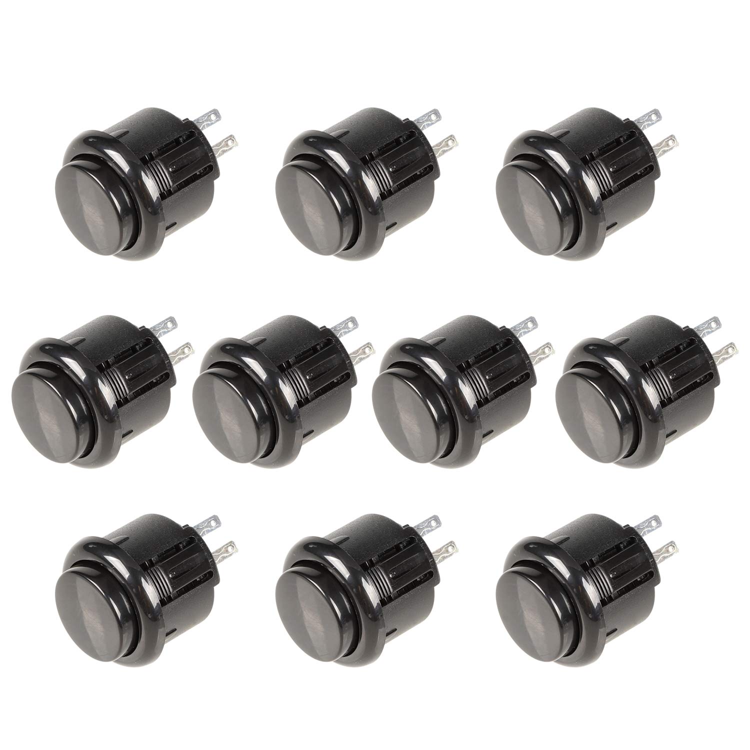 10x 24mm Arcade Push Buttons - Sanwa OBSF-24 Replacement Switches for DIY Arcade Joystick, MAME & JAMMA Video Game Controllers - Perfect for Home Arcade Cabinet Building & Game Controller Repair (Black)