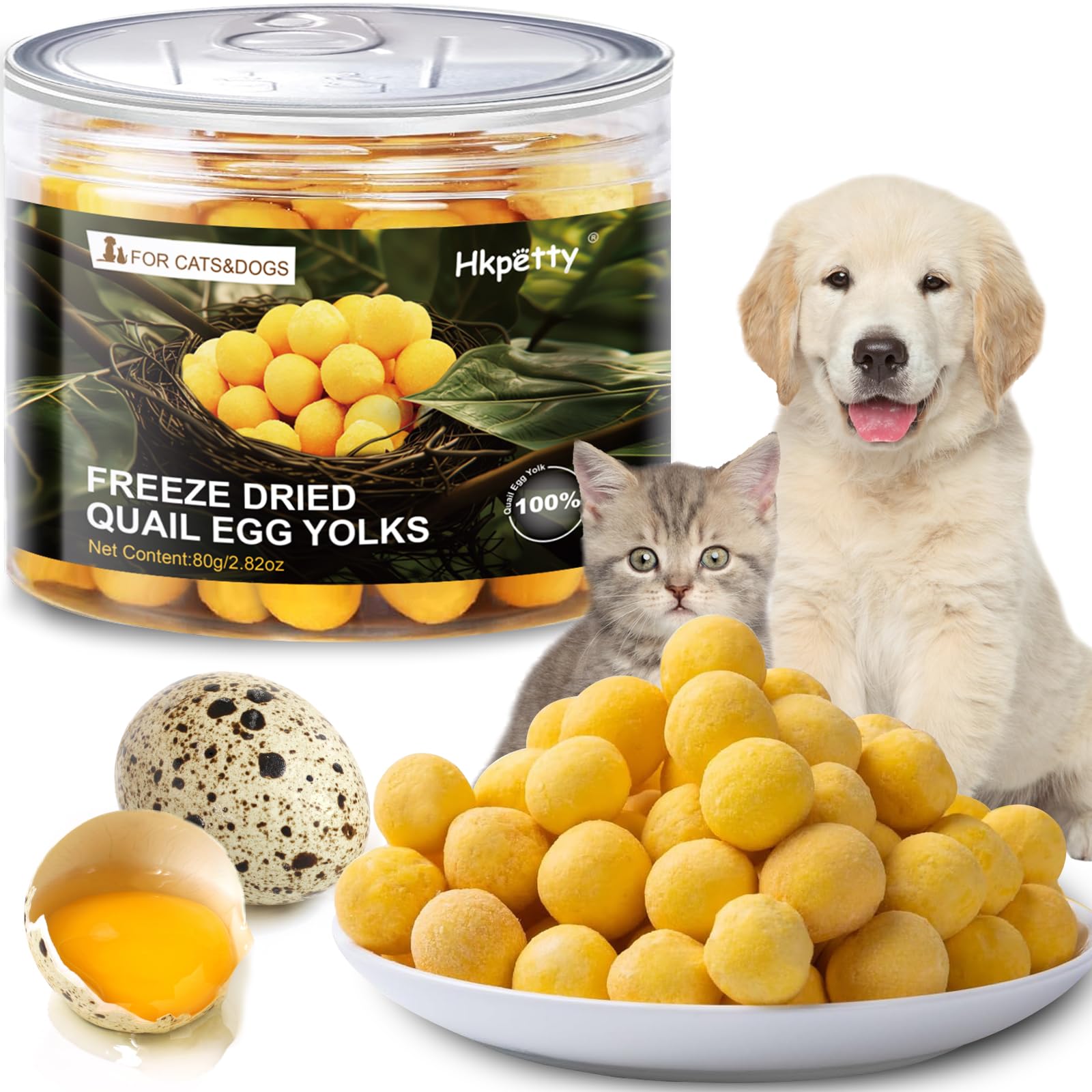 Freeze Dried Quail Egg Yolk Cat & Dog Treats - All Natural, Limited Ingredient Pet Snacks for Training & Rewards | Healthy, Tasty & Wholesome Dog & Cat Food Topper | Perfect for Puppy Training, Senior Pets & Picky Eaters