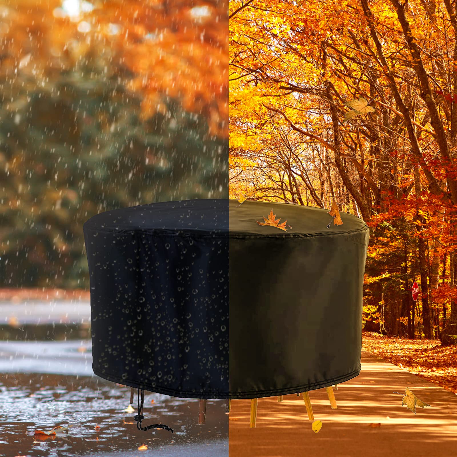 90D Waterproof Round Patio Table Cover 90 Inch - UV Resistant All-Weather Outdoor Furniture Protector for Dining Table & Chairs Set - Perfect for Backyard, Deck, Garden, and Poolside Use