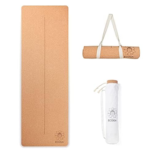 Premium Cork Yoga Mat with Alignment Marks - 5mm Thick Non-Slip Hot Yoga Mat with Natural Rubber Base - Eco-Friendly & Non-Toxic for Gym, Stretching & Home Workouts - Includes Free Yoga Mat Strap & Carry Bag - Perfect for Bikram, Vinyasa & Meditation Practices