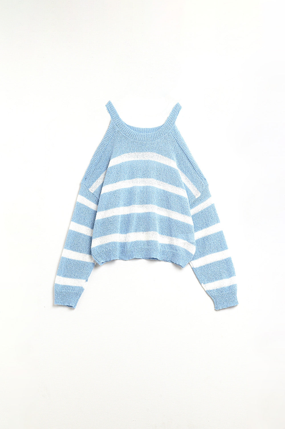 Pull Heather with Open Shoulders and Horizontal Stripes in Blue - Perfect for Casual Outings and Layered Fall Fashion