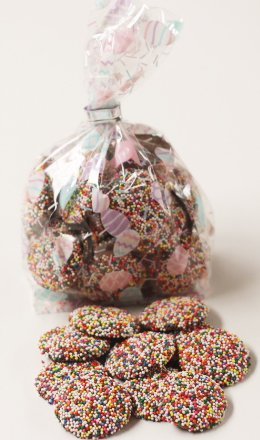 Scott's Cakes Milk Chocolate Wafers with Rainbow Non-Pareils - 8 oz Easter Egg Shaped Bag - Perfect for Easter Baskets, Party Favors & Holiday Treats