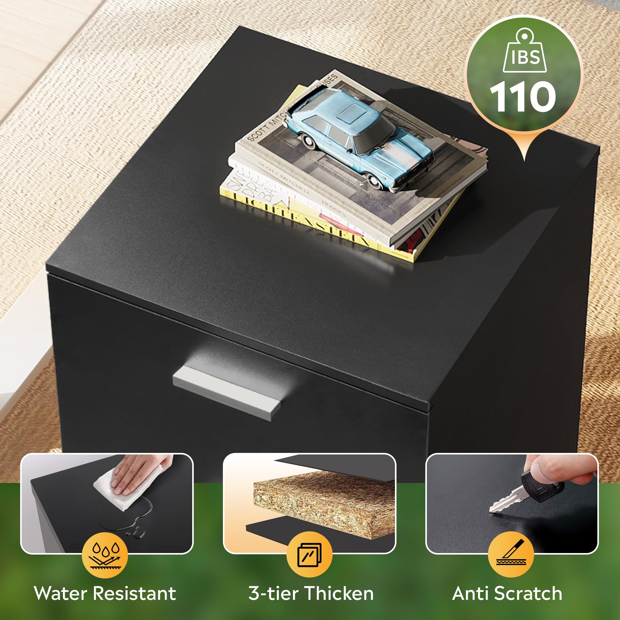 DEVAISE 2-Drawer File Cabinet - Small Rolling Filing Cabinet for Home Office, Organizes A4 & Letter Size Hanging Files, Wooden Under Desk Storage (Black) - Perfect for Home Office Organization & Small Space Storage Solutions