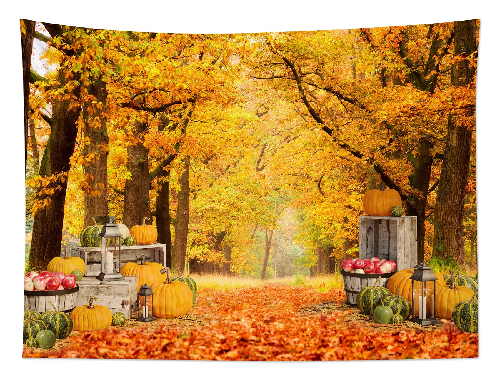 HVEST Fall Tapestry Wall Hanging - Rustic Crop Pumpkins, Orange Maple Forest, Autumn Natural Scenery, 80Wx60H Inches, Perfect for Living Room, Bedroom, Farmhouse, Holiday Party Decor, and Seasonal Home Styling