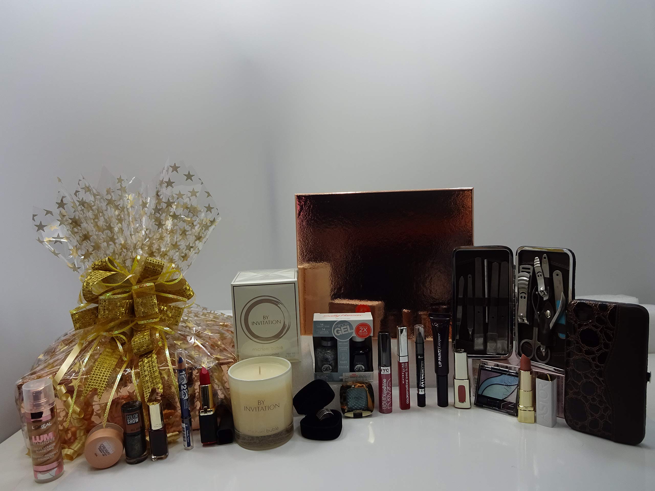 Luxury Beauty Gift Set for Women - Michael Buble Scented Candle, Makeup Collection, Manicure Kit & Crystal Ring in Elegant Gift Box | Perfect Birthday, Anniversary & Valentine's Day Present