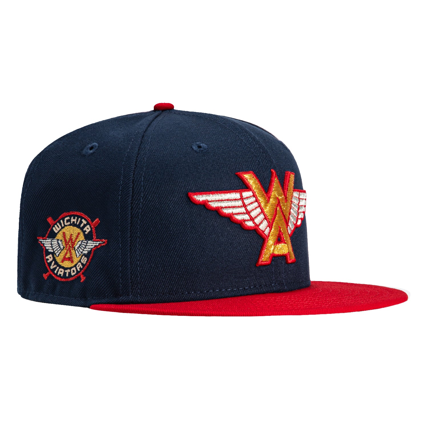 New Era 59Fifty Wichita Aviators Logo Patch Snapback Baseball Cap - Navy & Red Adjustable Hat for Men & Women - Perfect for Baseball Games, Streetwear & Casual Outfits