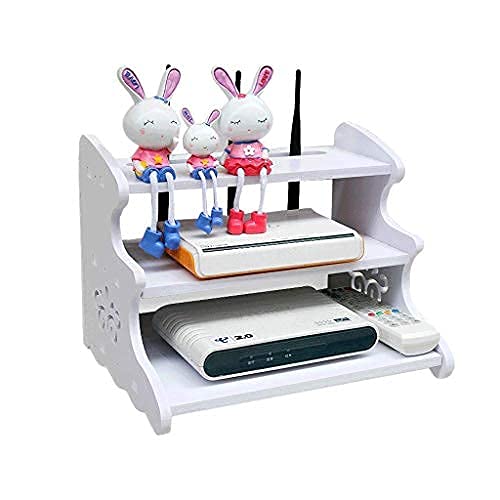 XJZKA WiFi Router Shelf - 3 Tier Wall Mounted Storage Organizer for Living Room, White | Holds TV Set Top Box, Modem, Gaming Consoles & Home Decor | Space-Saving Home Office & Entertainment Center Solution