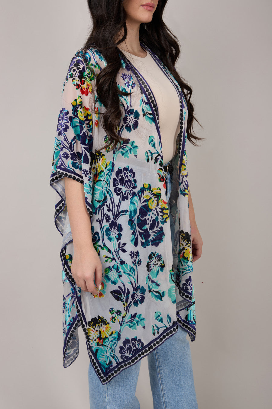 Floral Sheer Velvet Ruana Wrap Shawl - Lightweight Elegant Cover Up for Women - Perfect for Weddings, Parties & Evening Events