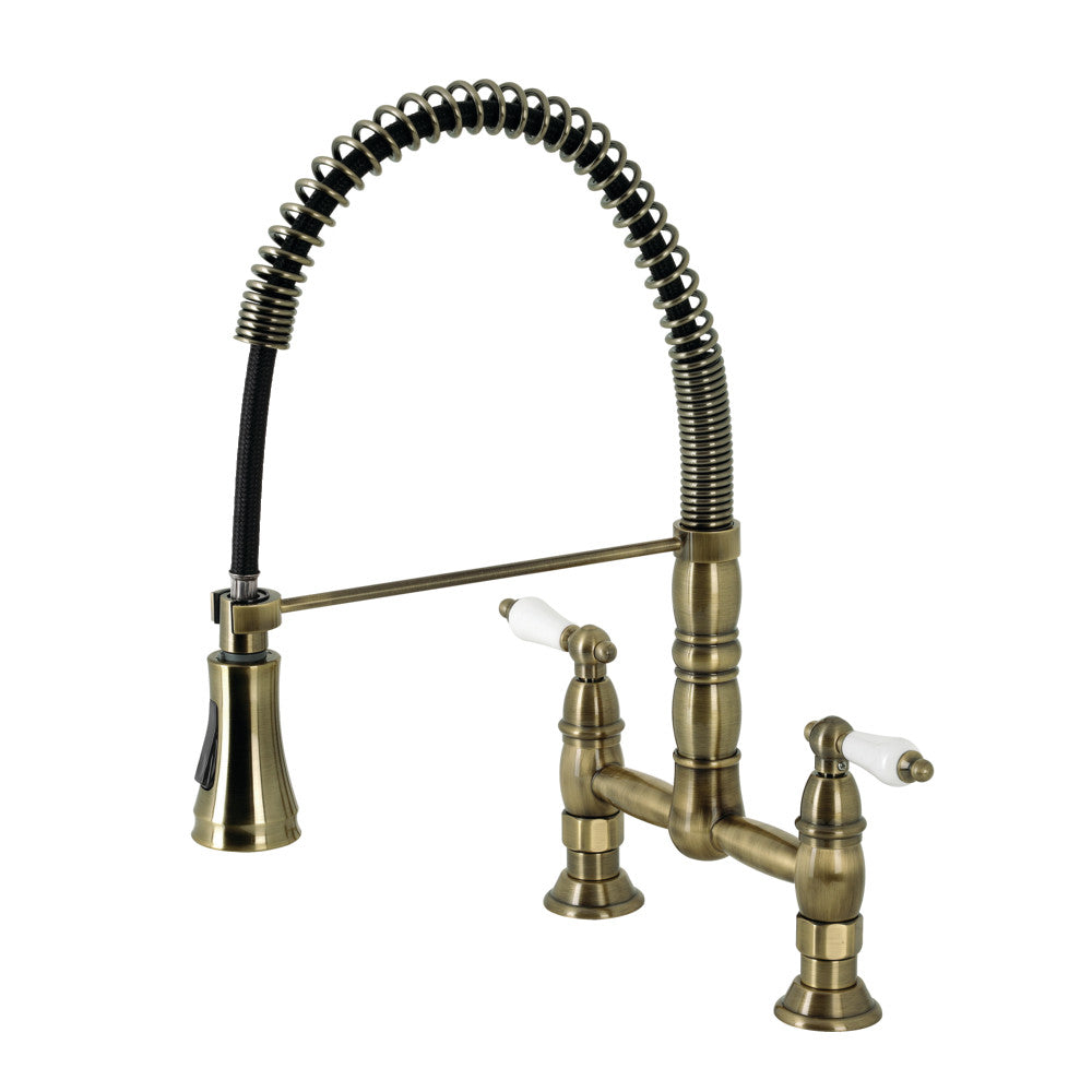 Gourmetier GS1273PL Heritage Two Handle Deck Mount Pull Down Sprayer Kitchen Faucet - Stainless Steel Brushed Nickel - High Arc Design for Modern Kitchens - Perfect for Washing Dishes, Filling Pots & Cleaning Sinks