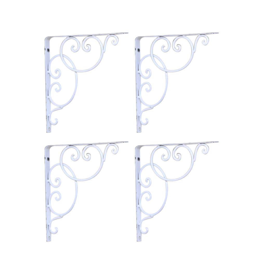 4-Pack White Decorative Cast Iron Floating Shelf Brackets - Medium Size L-Shaped Wall Mounted Brackets for Shelves, Perfect for Living Room, Bedroom, and Kitchen Storage Organization