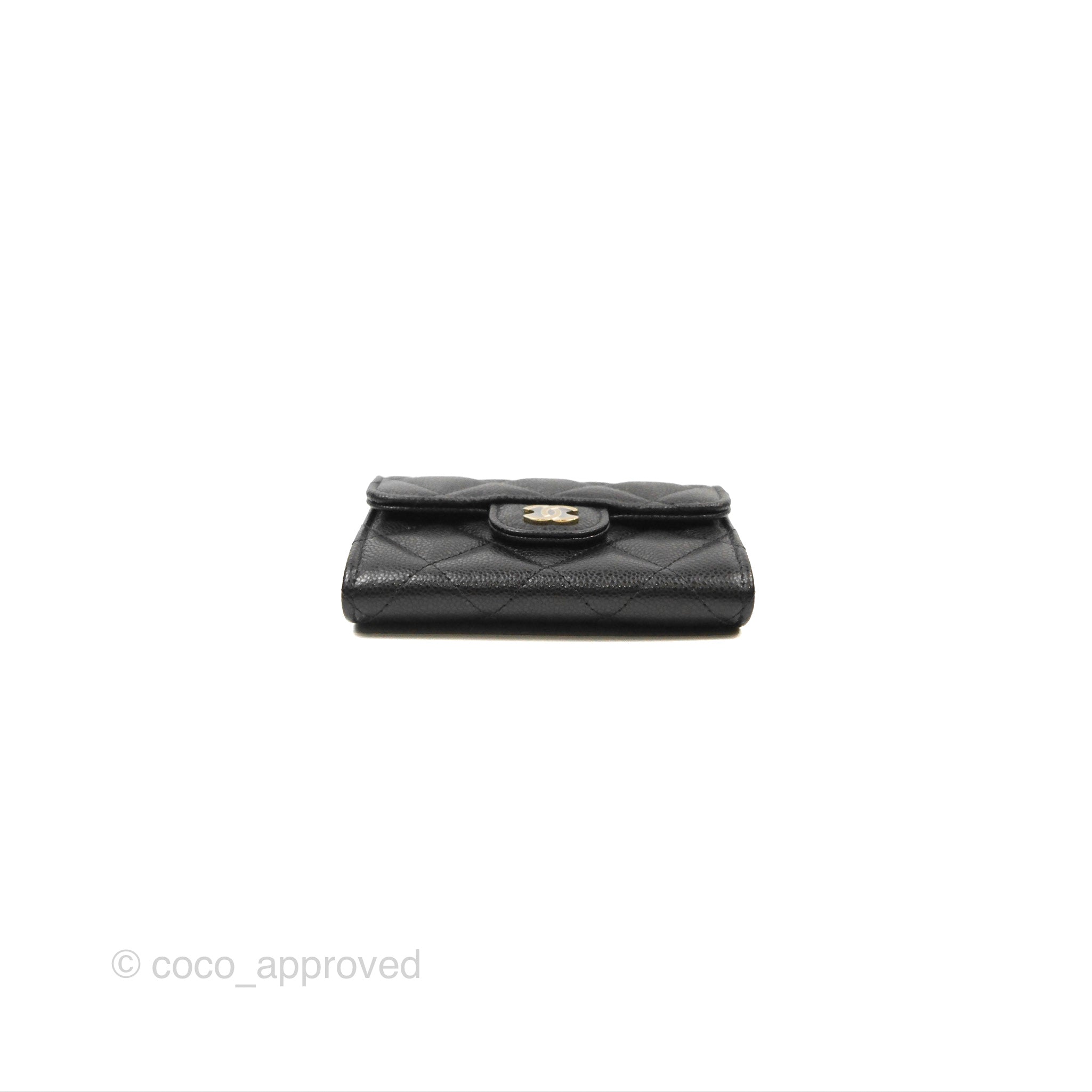 Chanel Caviar Quilted Flap Card Holder in Black with Gold Hardware - Luxury Compact Wallet for Everyday Use & Special Occasions