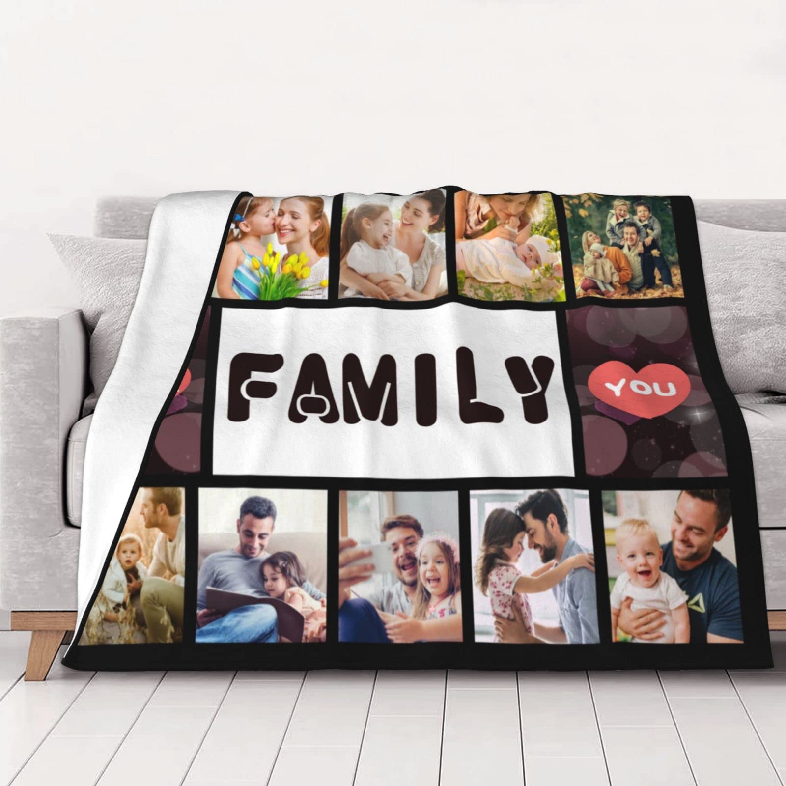 Personalized Family Photo Blanket - Custom Throw Blanket with 10 Photos - Perfect Gift for Mother's Day, Father's Day, Birthday & Anniversary - Cozy Home Decor for Living Room, Bedroom & Family Gatherings
