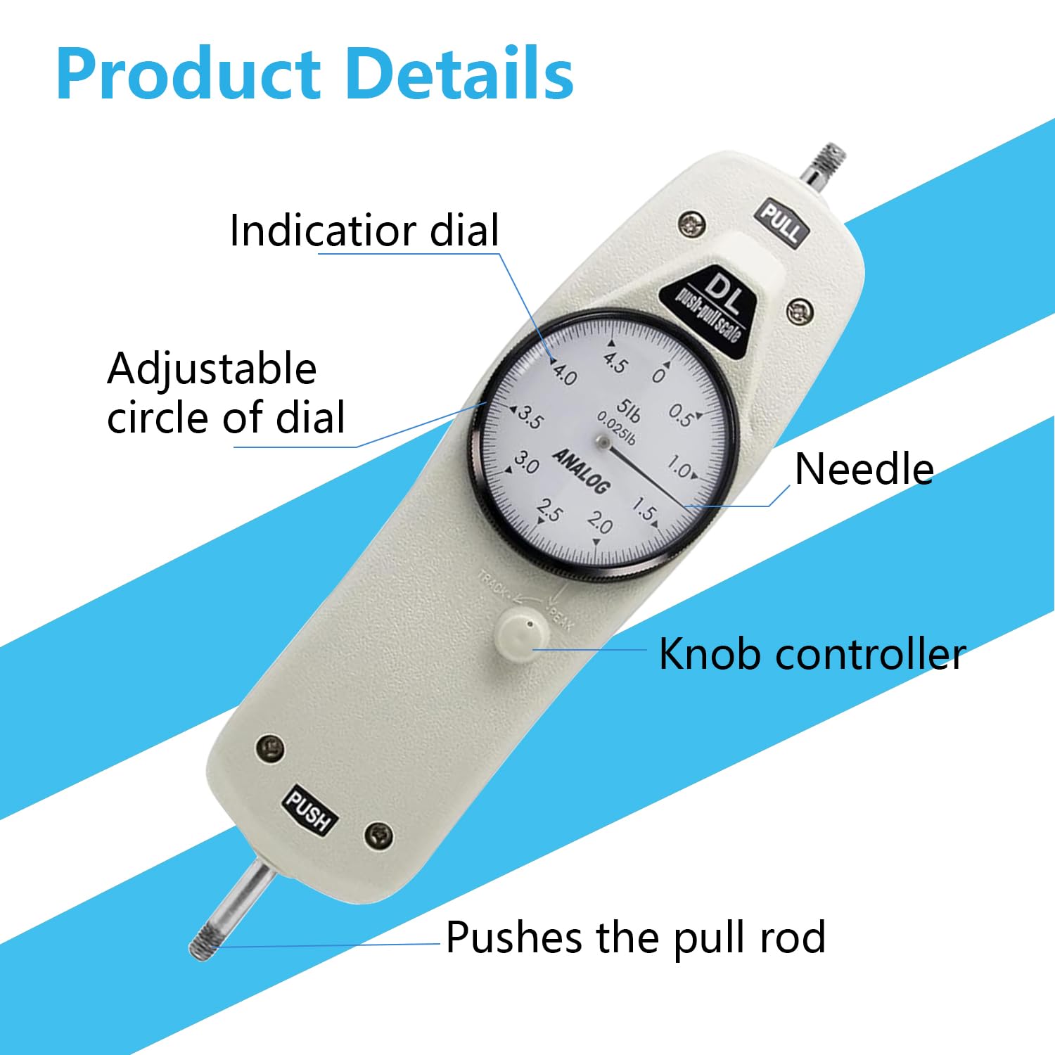 Digital Force Gauge 5LB - Push Pull Tension Compression Tester with Calibration Certificate & Carrying Case - Perfect for Industrial Quality Control, Material Testing, and Product Durability Evaluation