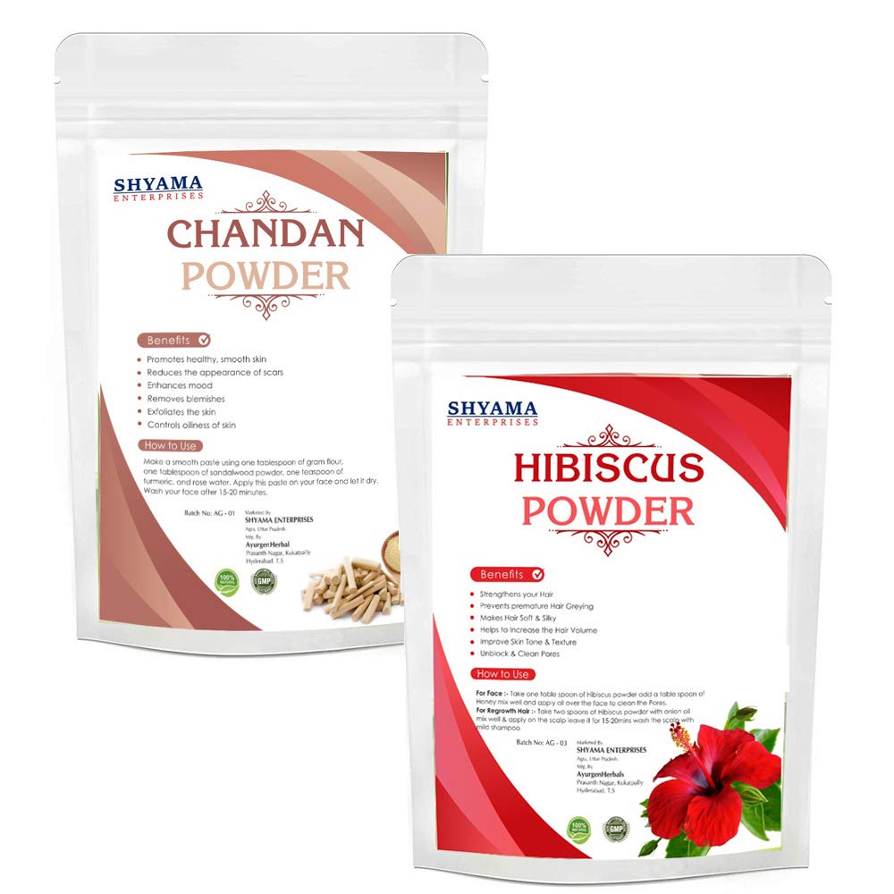 Organic Sandalwood Powder & Hibiscus Flower Powder 100g Each - Natural Skin Brightening, Sun Tan & Acne Spot Treatment for Glowing Face - DIY Face Pack for Daily Skincare & Spa Treatments