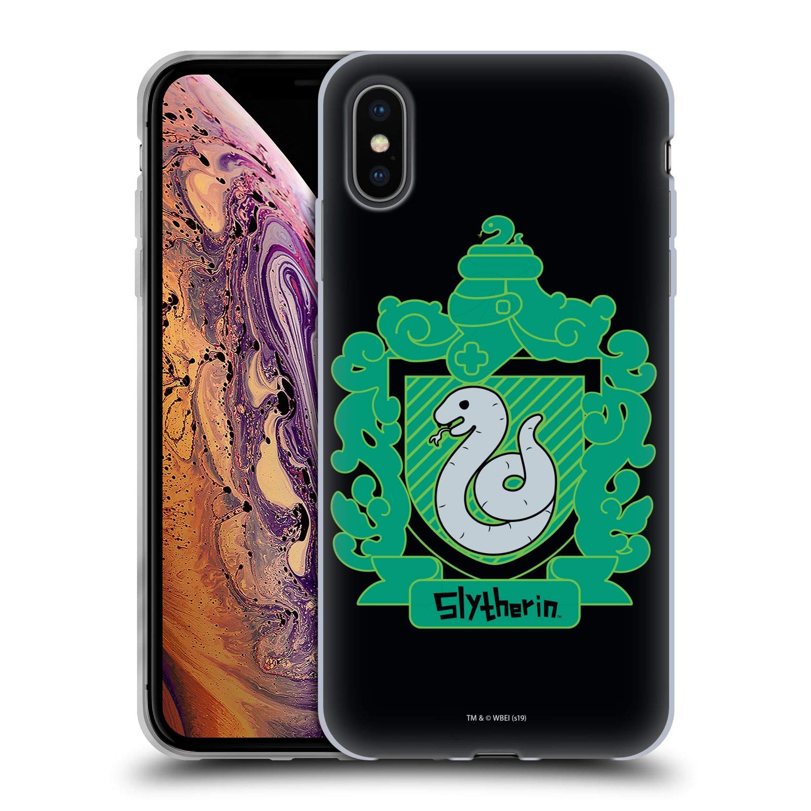 Harry Potter Slytherin Crest Deathly Hallows Soft Gel Case for iPhone Xs Max - Officially Licensed by Head Case Designs, Perfect for Fans and Daily Use