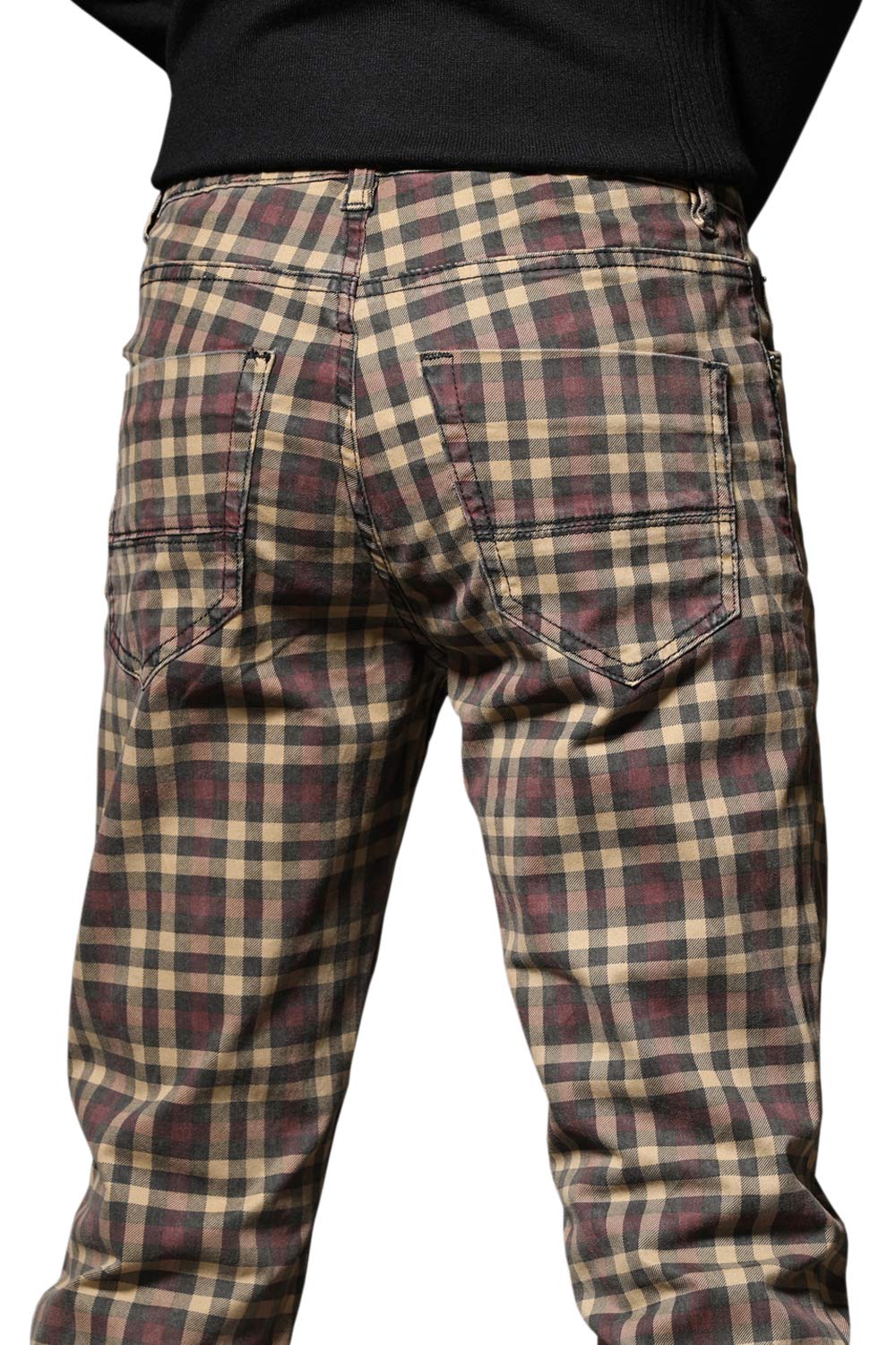 HENGAO Men's Straight Fit Plaid Chino Pants - Comfortable Casual Dress Pants for Office, Business & Everyday Wear