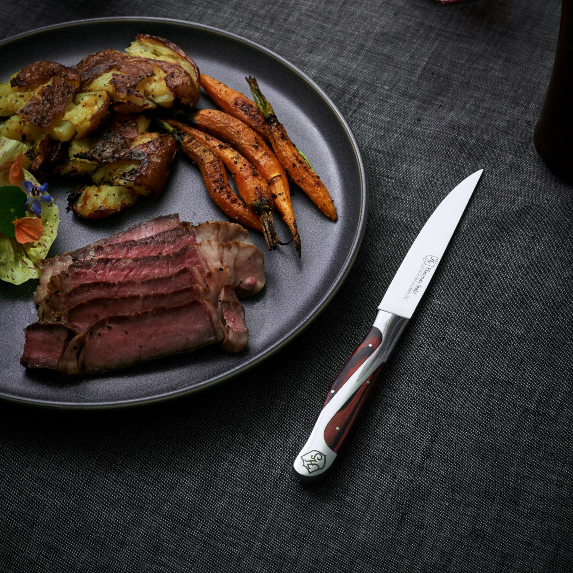Premium Hammer Stahl 4-Piece Steak Knife Set - Razor Sharp German Stainless Steel Blades - Perfect for Steakhouse Dining, BBQ Parties & Home Entertaining