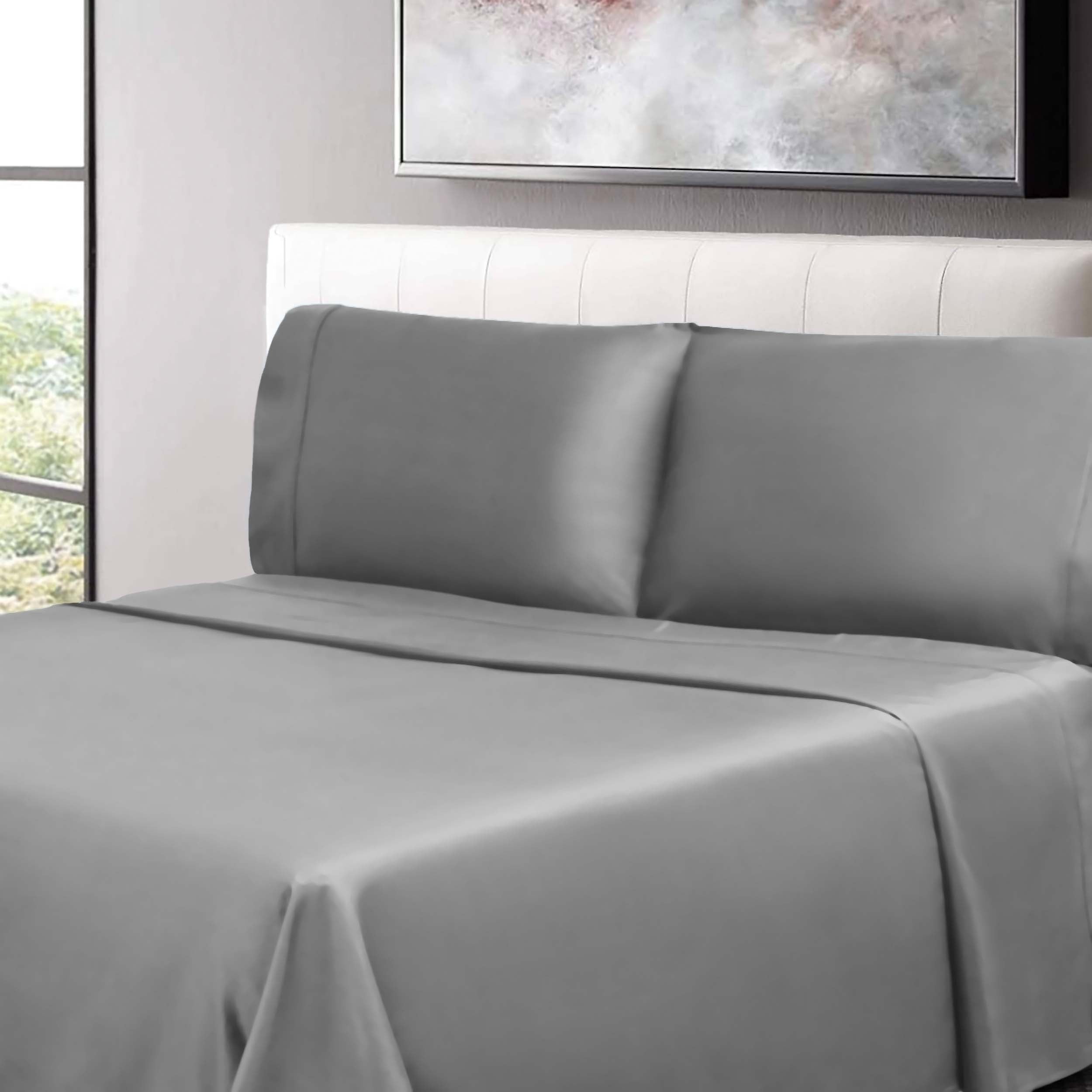 300 Thread Count Cotton Percale Solid Deep Pocket Bed Sheet Set - Queen Size, Soft & Breathable for Comfortable Sleep - Perfect for Master Bedroom, Guest Room & Vacation Homes