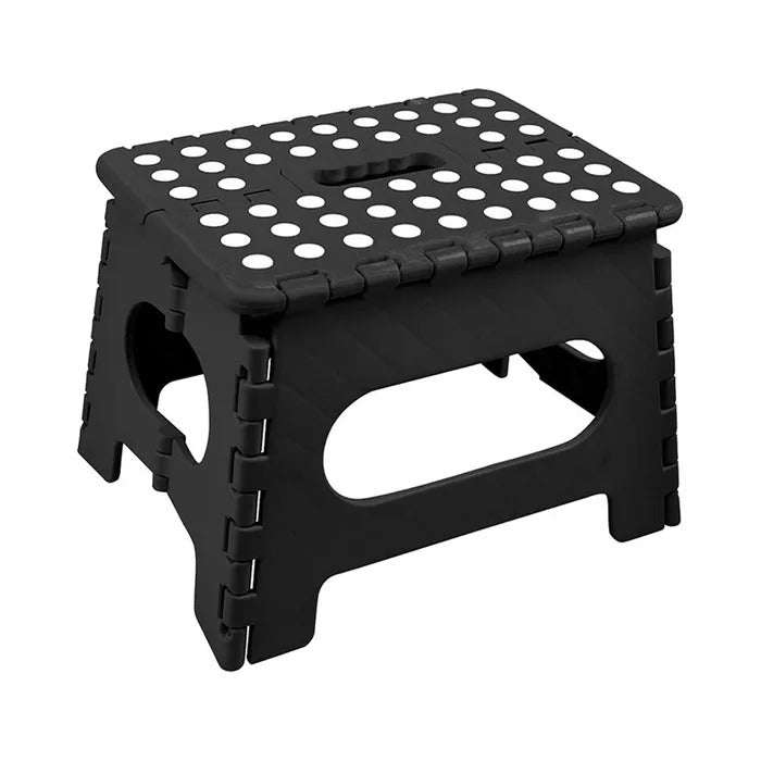 125kg Heavy Duty Folding Step Stool - Portable Plastic Foldable Chair with Non-Slip Surface (29x22cm) - Black - Perfect for Home, Kitchen, Bathroom, Garage and Outdoor Use