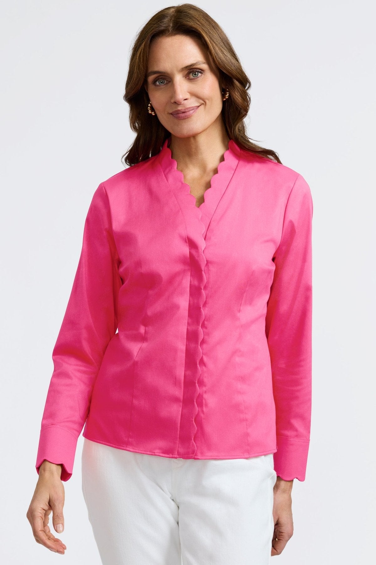 Bridget Stretch Matte Sateen No Iron Long Sleeve Shirt for Women - Wrinkle-Free Business Casual Blouse for Office, Travel & Everyday Wear