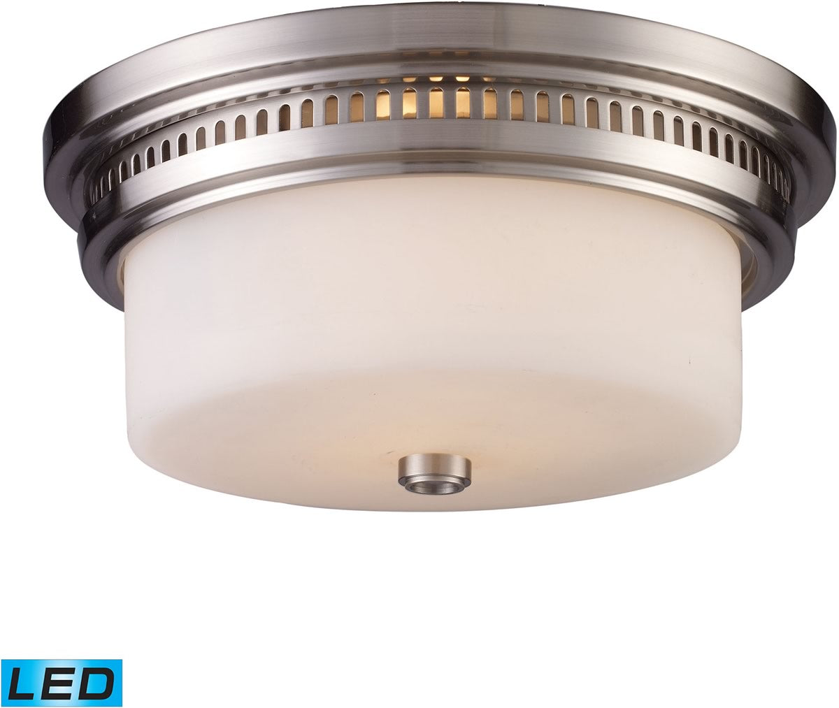 13W Chadwick 2-Light LED Flush Mount Ceiling Light Fixture - Satin Nickel Finish with White Glass Shade - Perfect for Bedroom, Kitchen, or Hallway Lighting