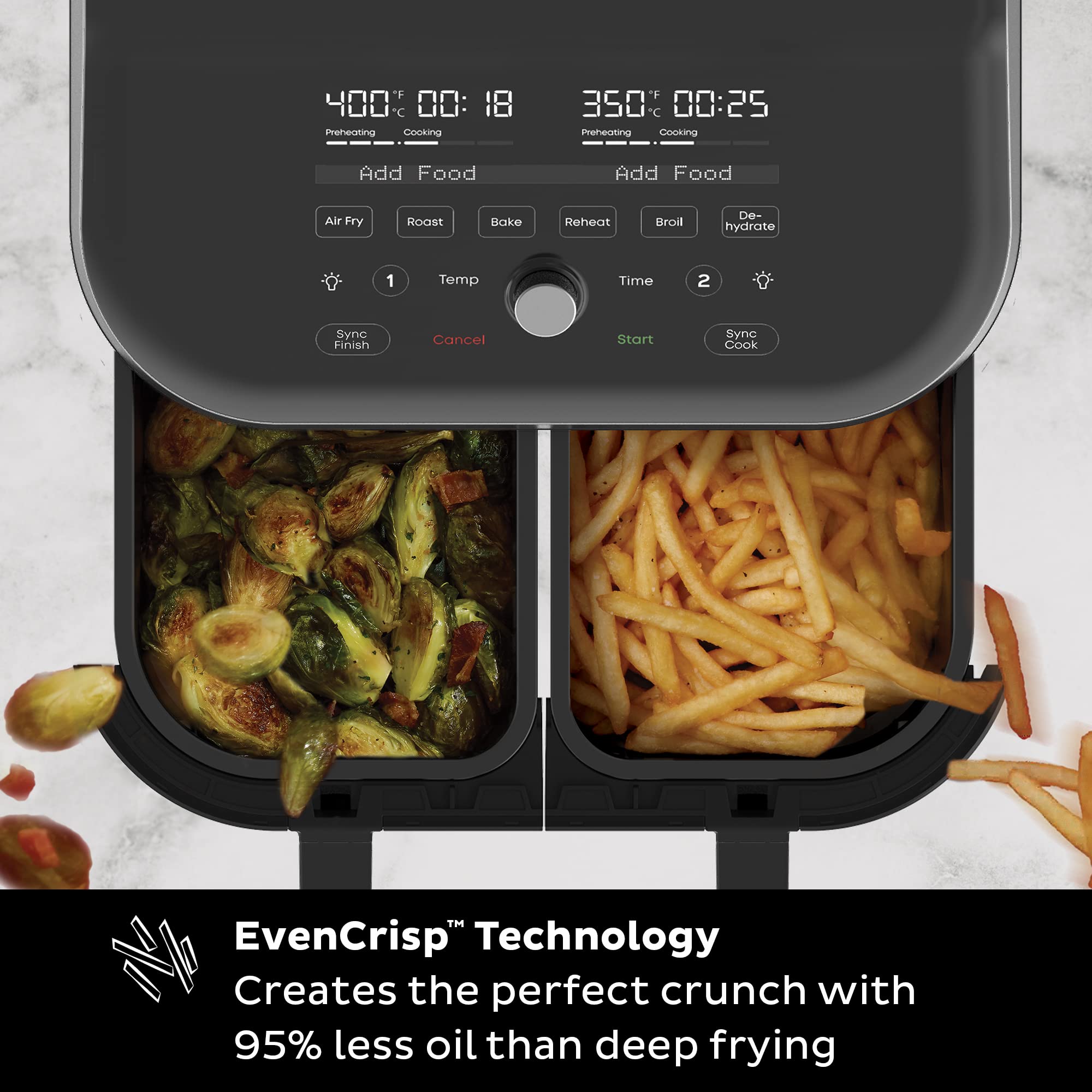 Instant Vortex Plus XL 8-Quart Dual Basket Air Fryer Oven - 2 Independent Frying Baskets, ClearCook Windows, Dishwasher Safe - Healthy Oil-Free Cooking for Family Meals, Snacks & Meal Prep - Compatible with Instant Pot App (100+ Recipes)