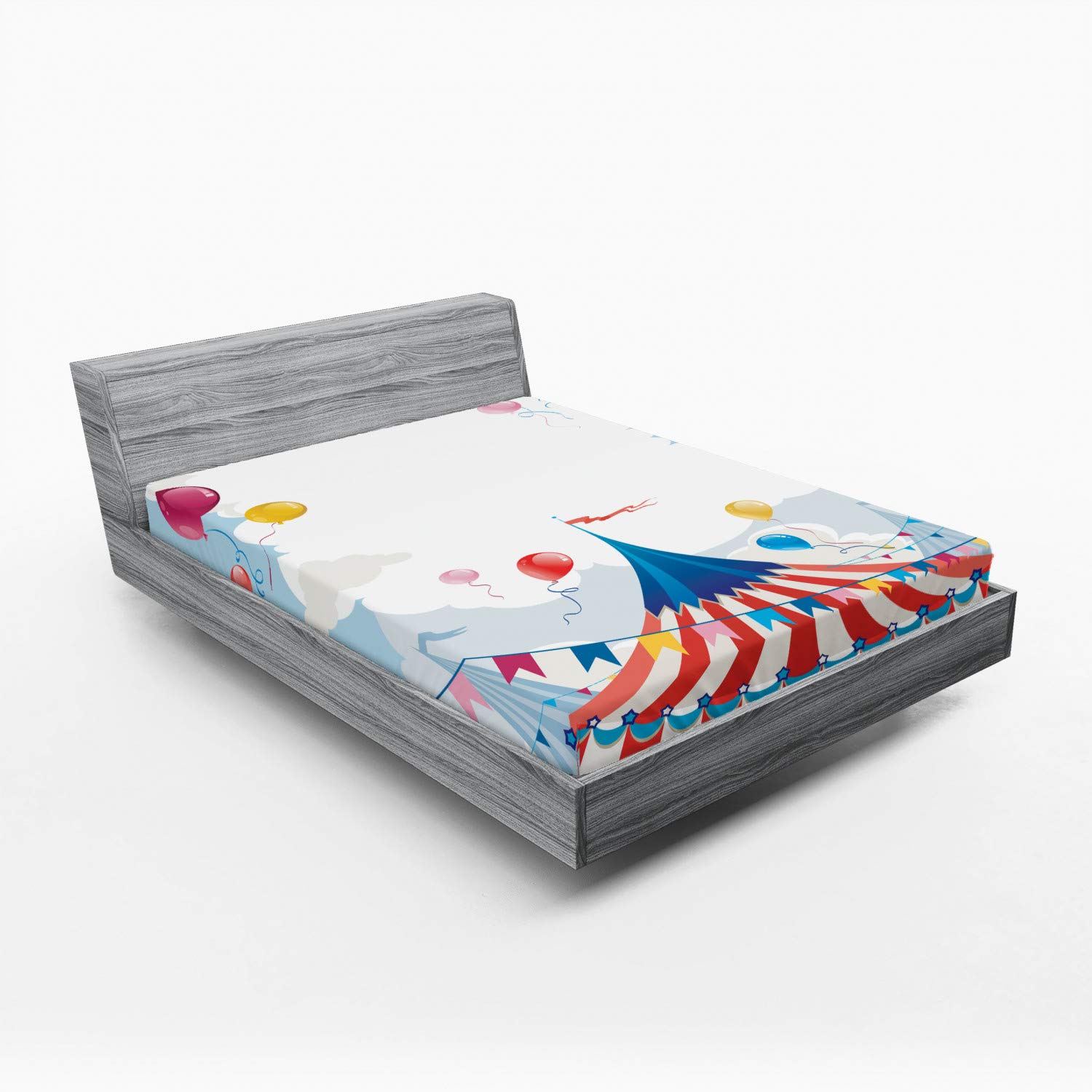 Ambesonne Circus Fitted Sheet - Full Size Colorful Bedding with Deep Pocket Elastic, Summer Entertainment Theme | Perfect for Kids' Rooms, Themed Parties & Circus Lovers