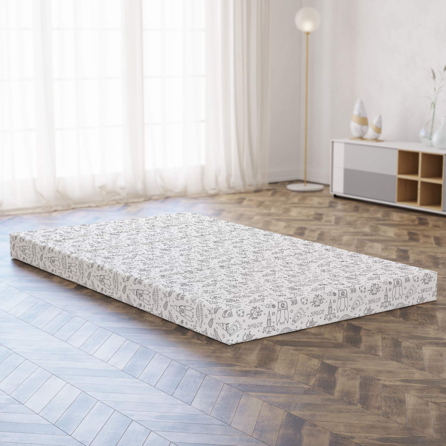 Ambesonne Alien Print Foldable Mattress - Monochrome Space Theme, 78.7