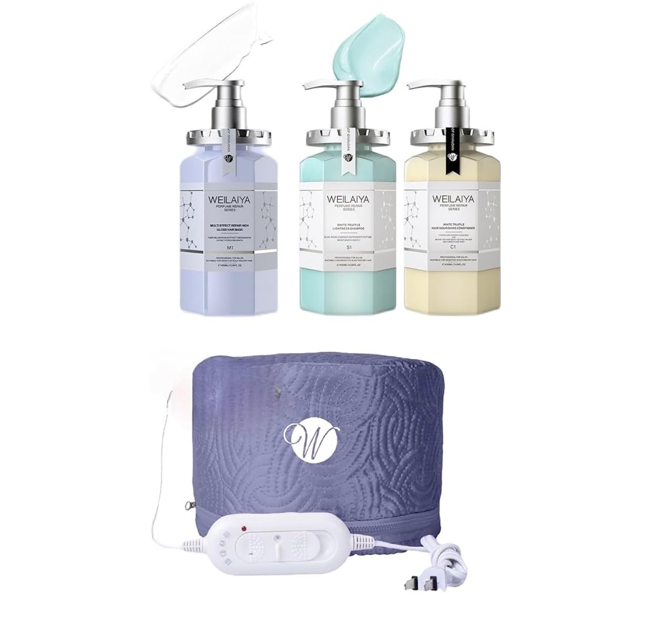Premium White Truffle Shampoo & Conditioner Set with Hair Mask - Color Protection for 8 Weeks | Free Electric Heating Cap | Limited Edition for Salon-Quality Hair Care at Home | Perfect for Color-Treated, Dry & Damaged Hair