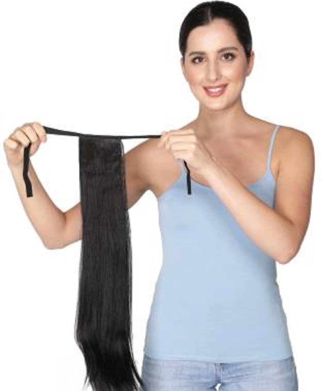 Stylish Black Straight Women's Ribbon Ponytail Hair Extension - Perfect for Parties, Weddings & Everyday Glamour