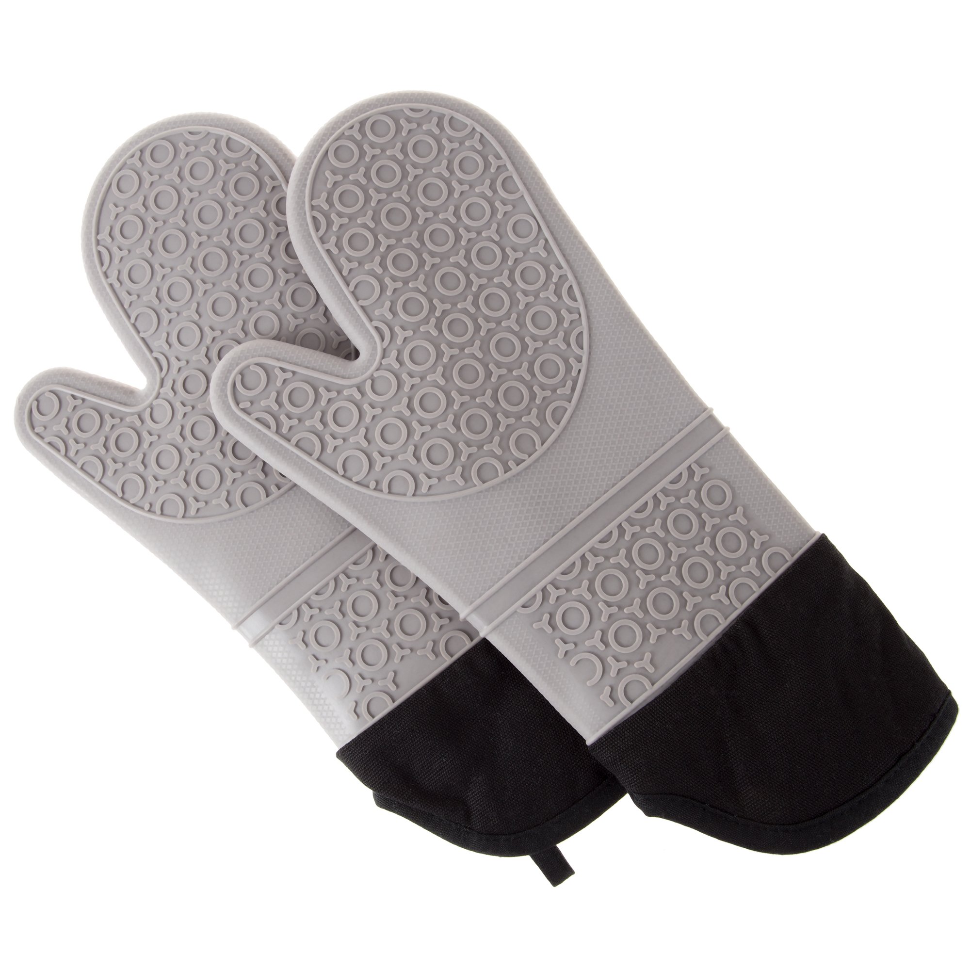 Lavish Home Extra Long Heat Resistant Silicone Oven Mitts - Professional Grade Quilted Lining & Textured Grip - Gray Pair (1 Set) for Baking, Grilling, Cooking & Kitchen Safety
