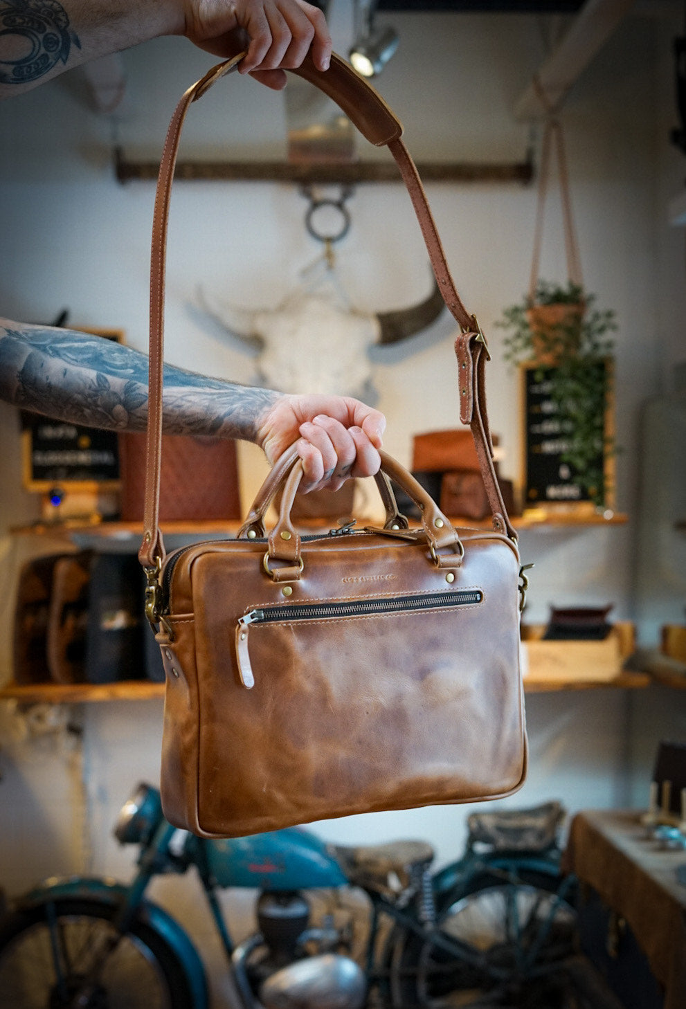 Premium Leather Work Bag for Professionals - Horween Chestnut Tan Briefcase - Ideal for Office, Business Travel & Daily Commute