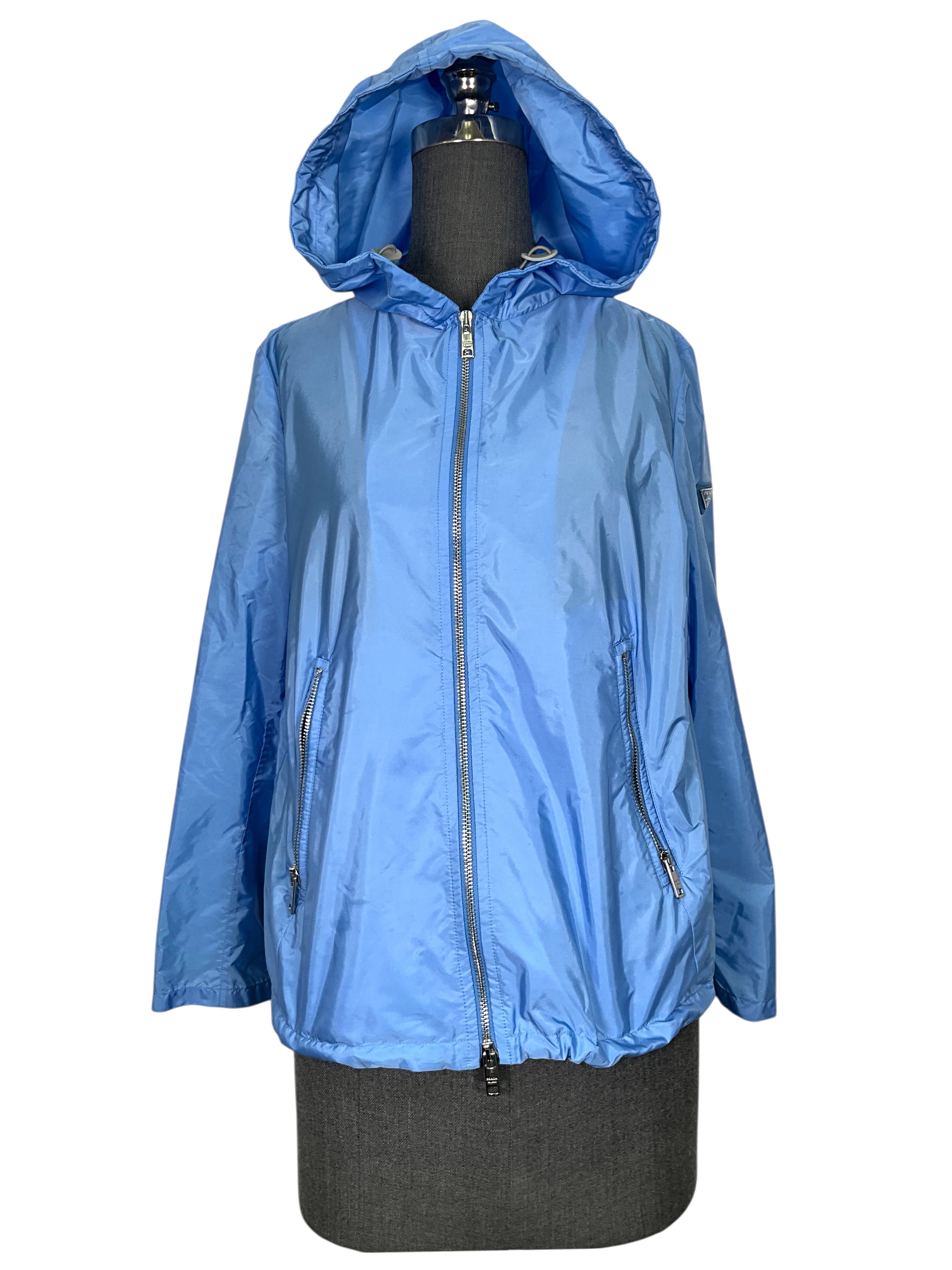 PRADA Nylon Triangle Logo Hooded Windbreaker Jacket for Men - Size 42 US (Medium) - Lightweight Waterproof Windbreaker for Outdoor Activities & Streetwear Fashion