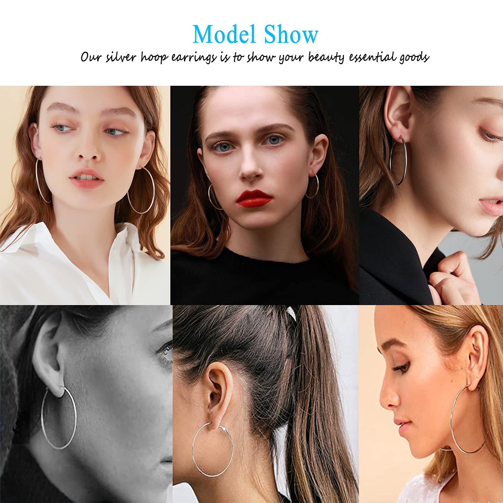 4 Pairs 925 Sterling Silver Hoop Earrings for Women - Hypoallergenic Large Minimalist Hoops (30MM 40MM 50MM 60MM) - Perfect for Everyday Wear, Parties & Gifts