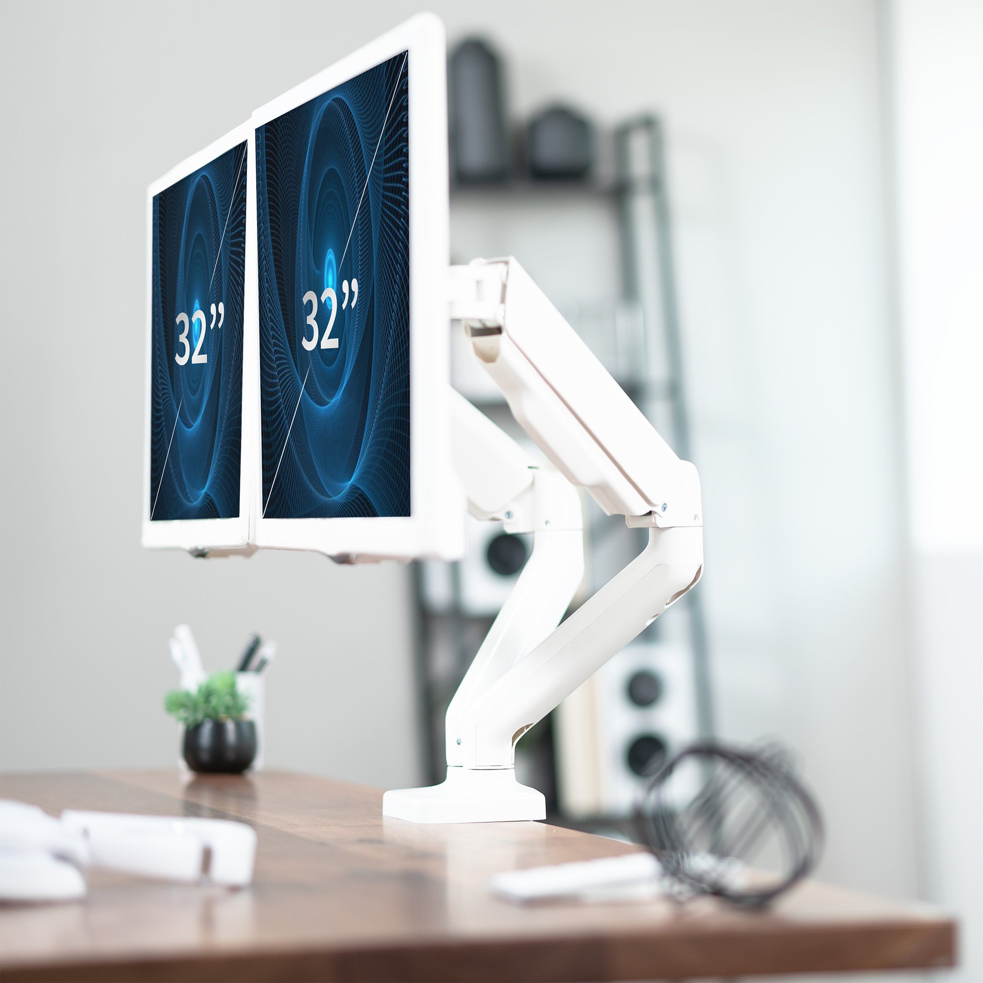 Adjustable Dual Monitor Stand for 17-32 Inch Screens - Ergonomic Mechanical Arm Desk Mount for Home & Office Workspace - Perfect for Gaming, Coding & Multitasking