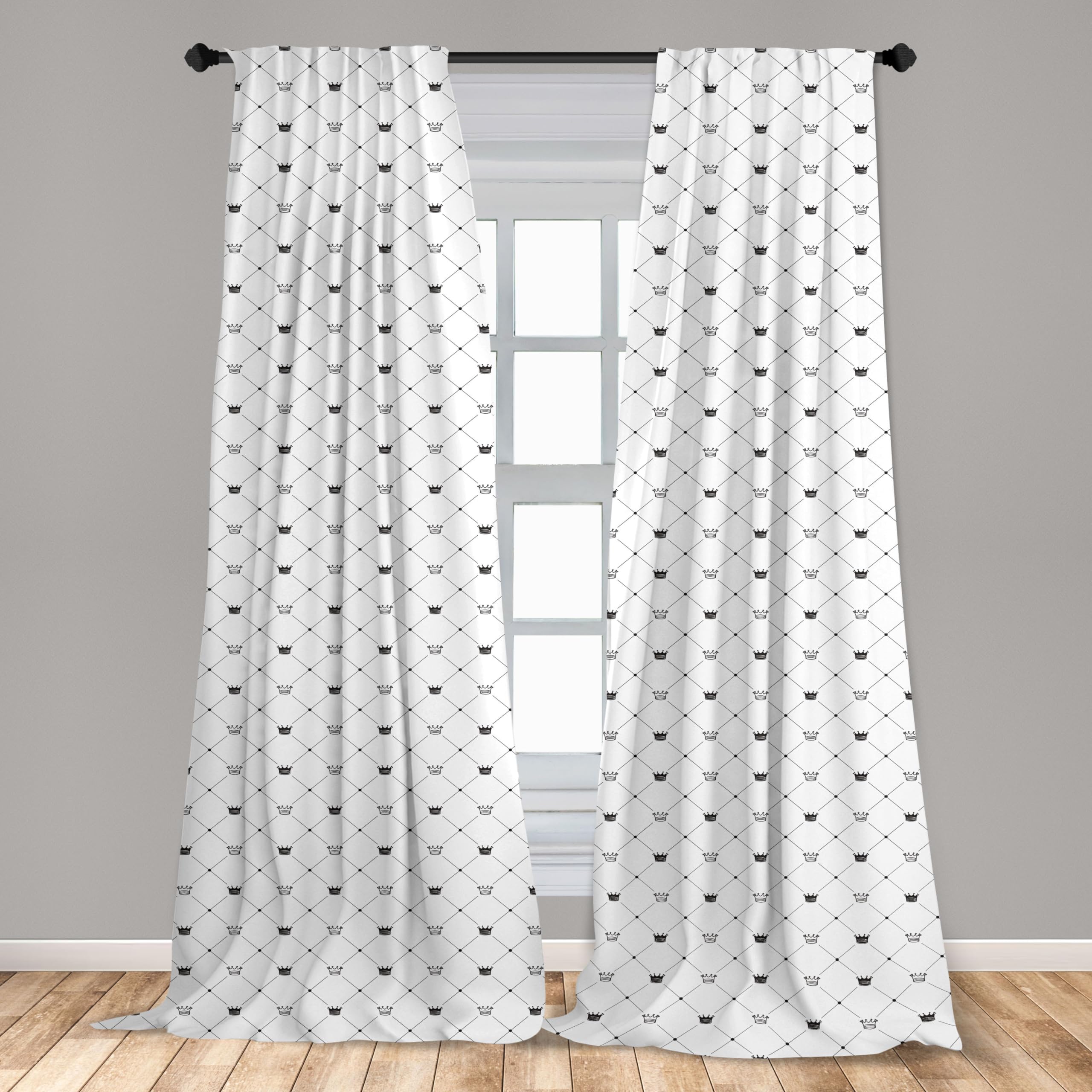 Ambesonne Abstract Window Curtains - Kings Crown Empire Royal Design, Black & White Modern Decor, 2-Panel Set with Rod Pocket (28x63 inches) - Perfect for Living Room, Bedroom & Home Theater Light Control