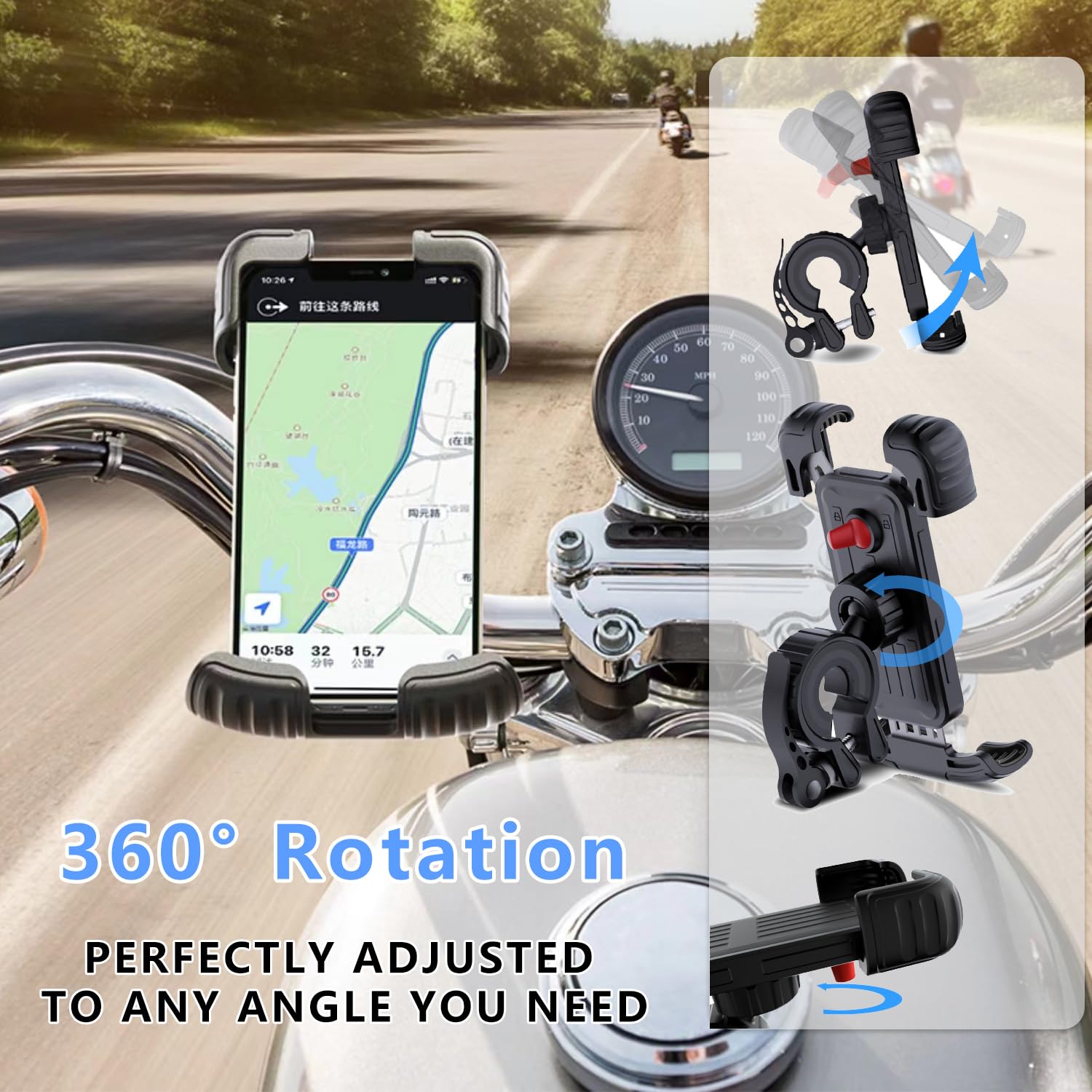 Ultra Stable Metal Bike Phone Holder - Motorcycle & Bicycle Phone Mount with Secure Grip for iPhone 15 Pro Max/Plus, Samsung Galaxy (Fits 4.7-6.8 Inch Phones) - Perfect for Cycling, Commuting & Outdoor Adventures