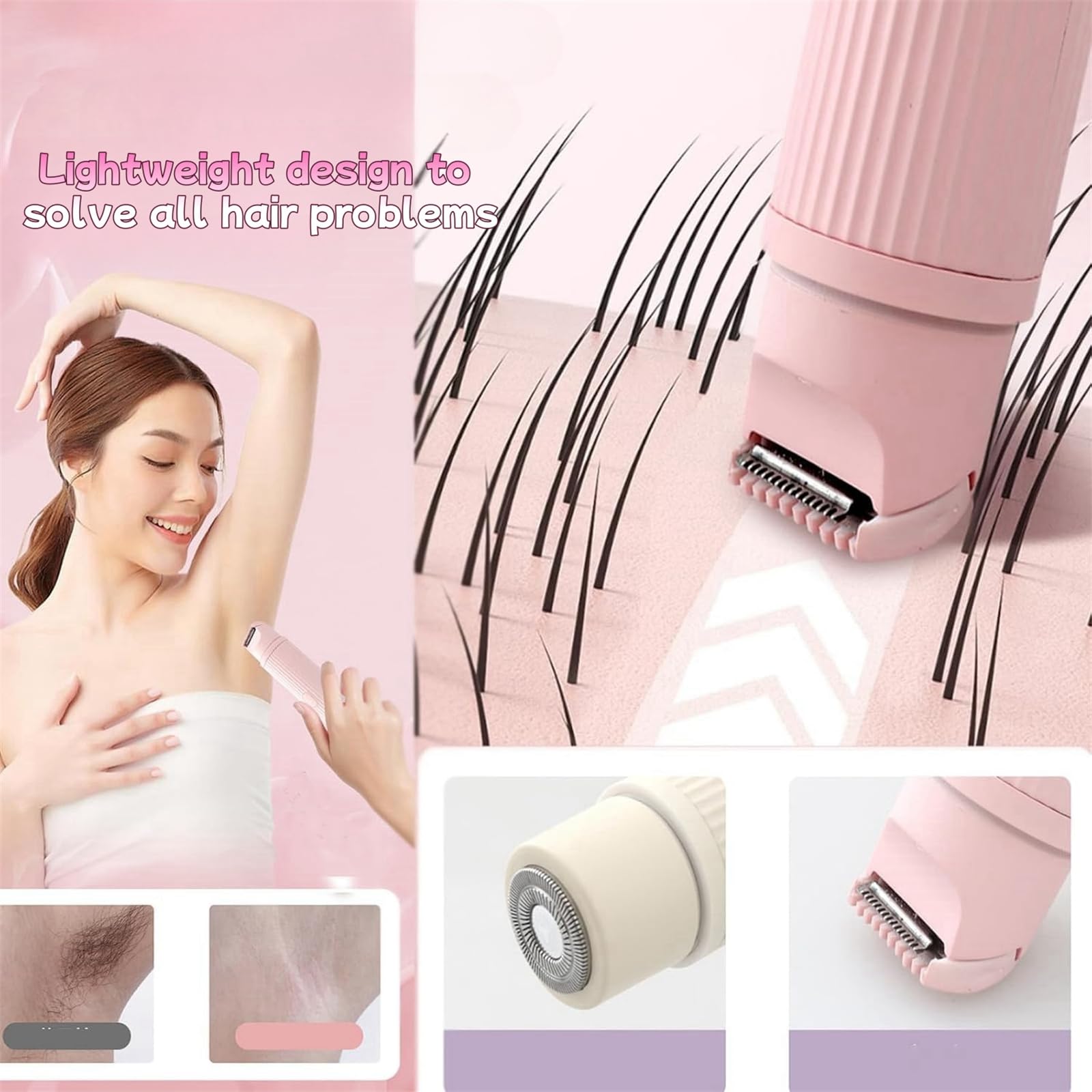 Allalonga 7-in-1 Electric Shaver for Women - 2-in-1 Wet & Dry Hair Trimmer for Legs, Face & Body - Portable Rechargeable Razor for Home & Travel Use - Pink (Ideal for Smooth Skin Care & Quick Grooming On-The-Go)