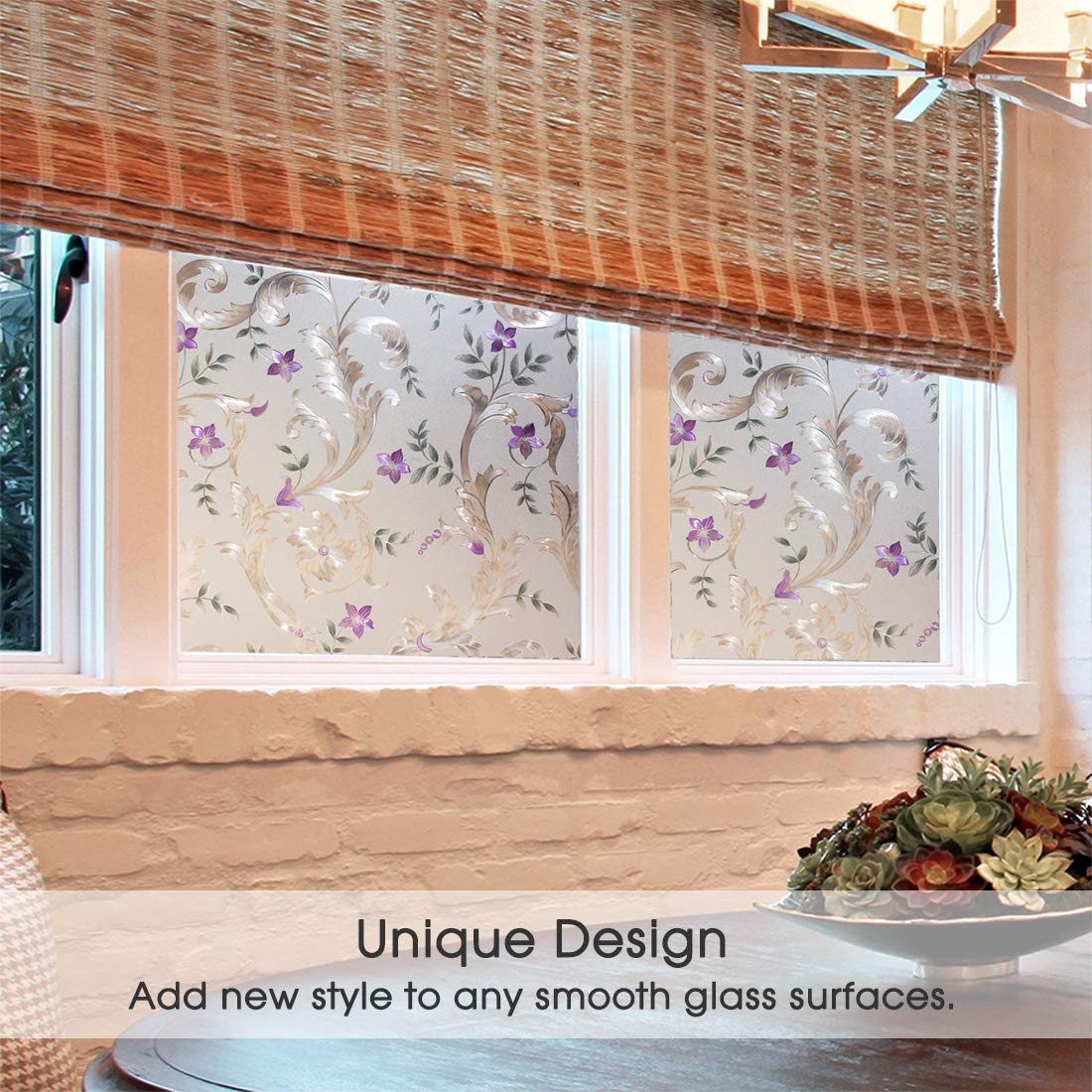 Frosted Iris Flower Static Cling Window Film - Non-Adhesive Privacy Decoration for Doors & Windows - UV Protection & Heat Control - 23.5x118 Inch - Perfect for Bathrooms, Bedrooms, and Office Spaces